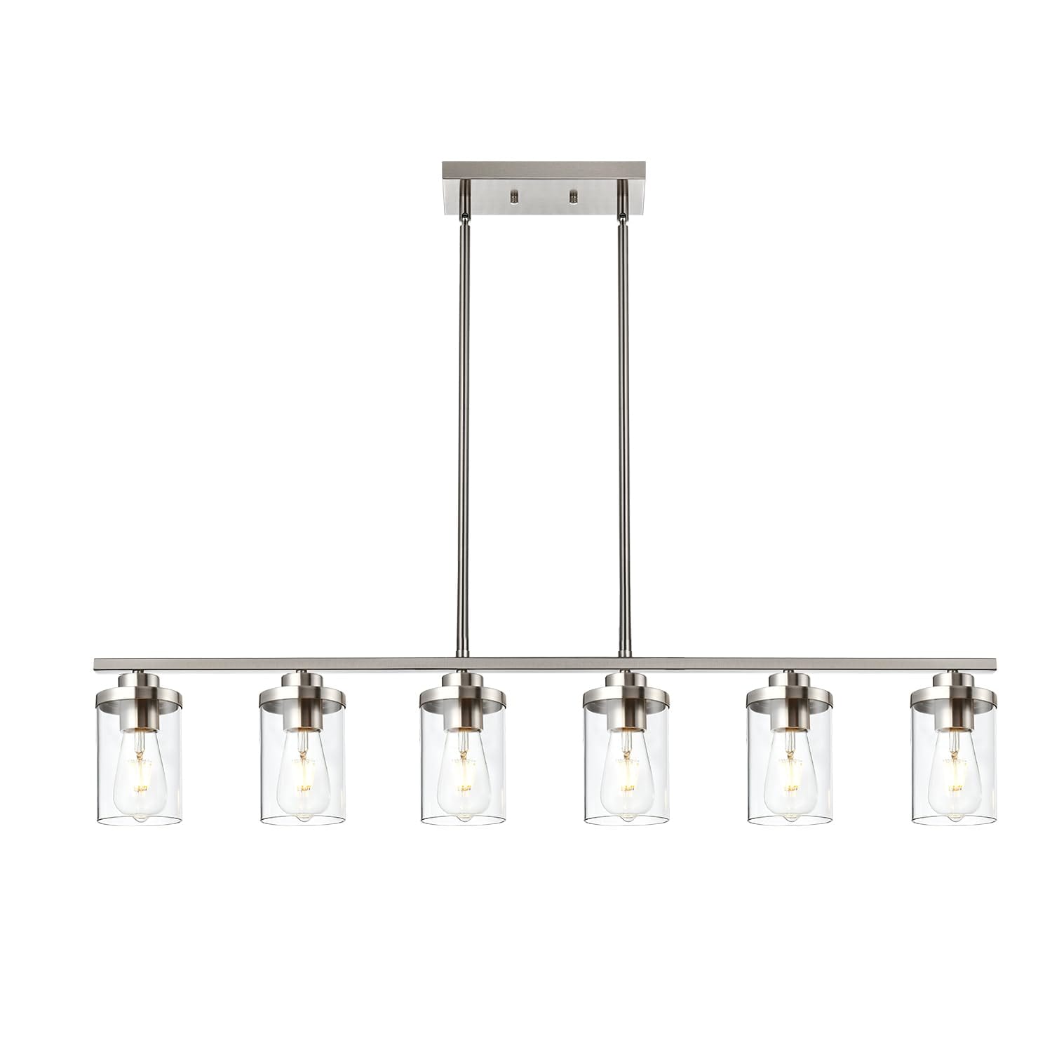 IUEST - Six Light Pendant Lighting Fixture Brushed Nickel Clear Glass Shades for Kitchen Island ...