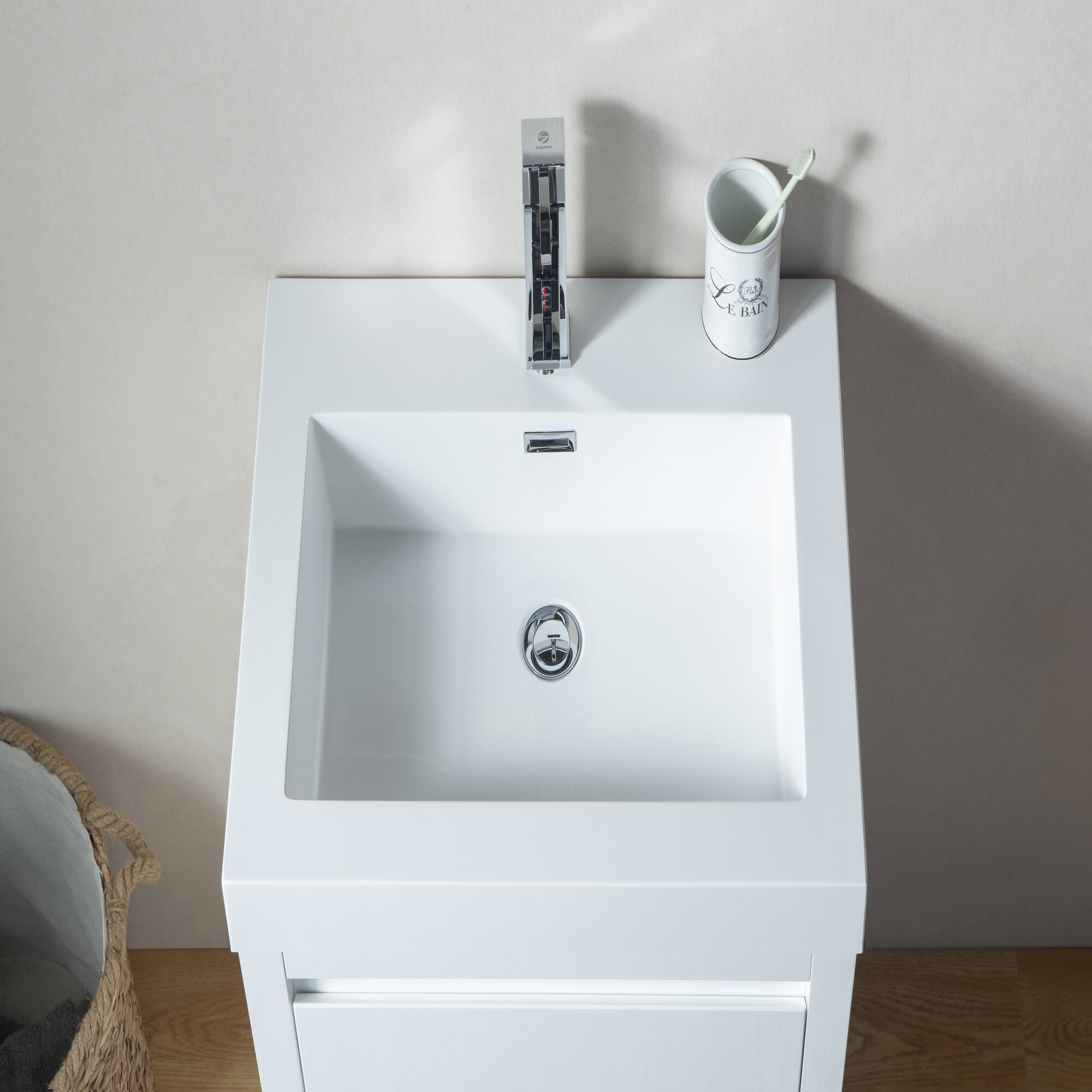 24-Inch Glossy White Single Sink Bathroom Vanity with Resin Top