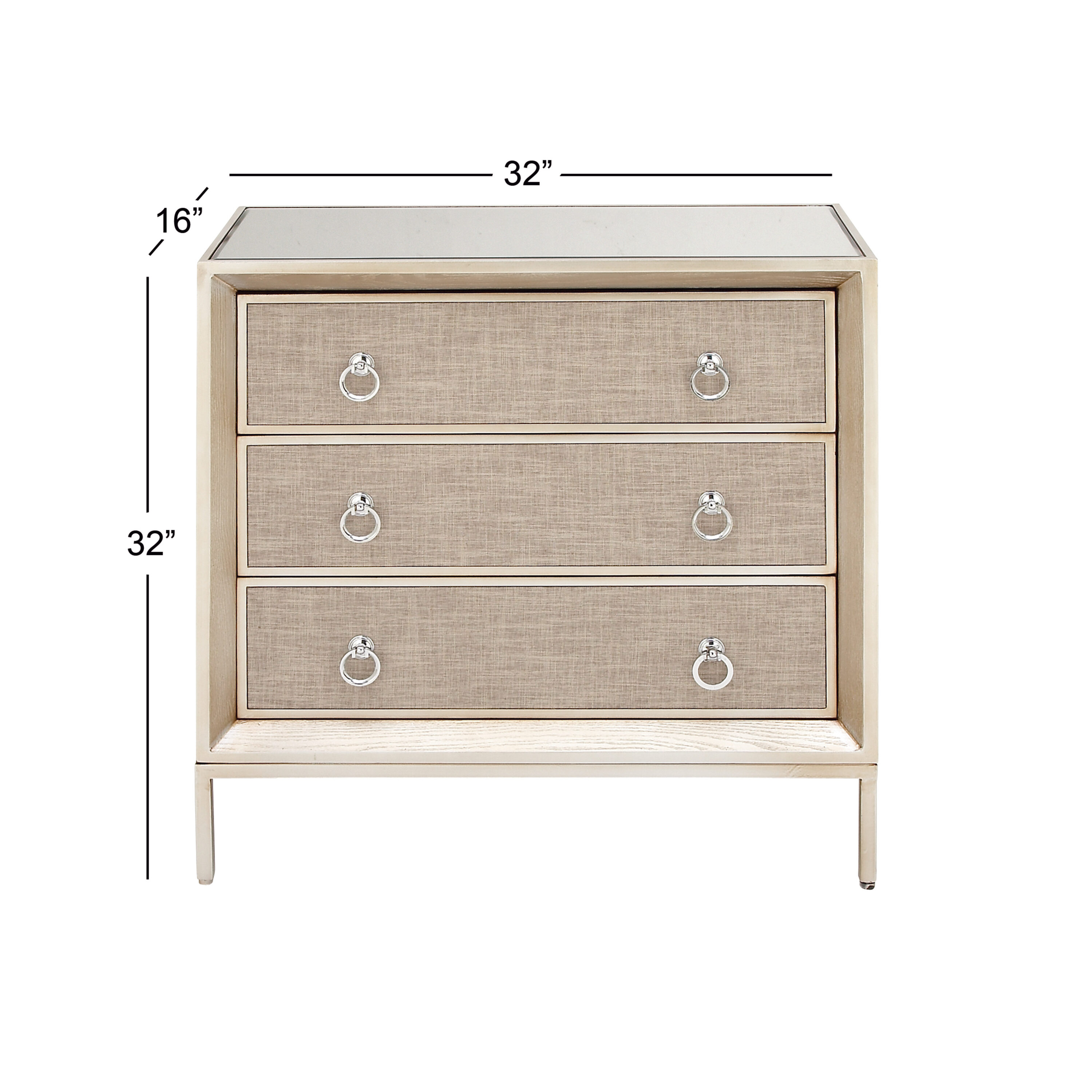 Grayson Lane Beige Upholstered with Mirrored Top 3-Drawer Accent Chest