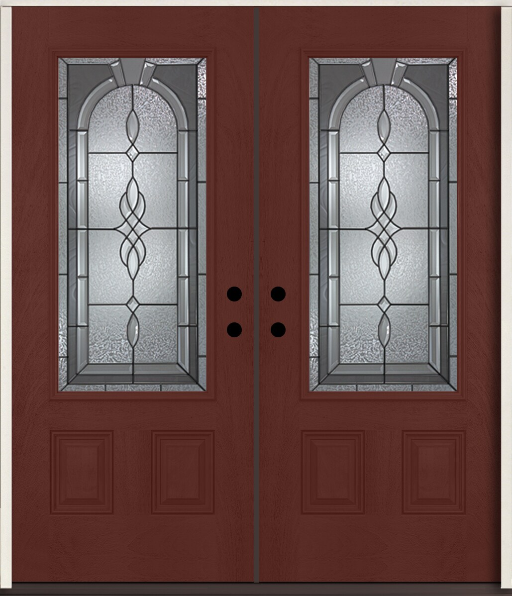 RELIABILT LO963877 Hampton 72-in x 80-in x Fiberglass 3/4 lite Right-hand inswing Wineberry Stain Stained Prehung Double Front Door Insulating core