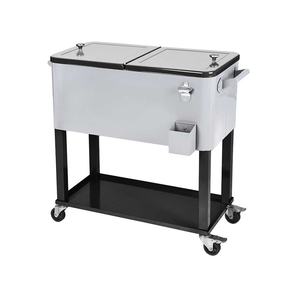 UPHA Insulated Steel Beverage Cooler Cart, 80 Quart Capacity, Silver, Rust-Proof, Long Term Storage, Rolling Wheels