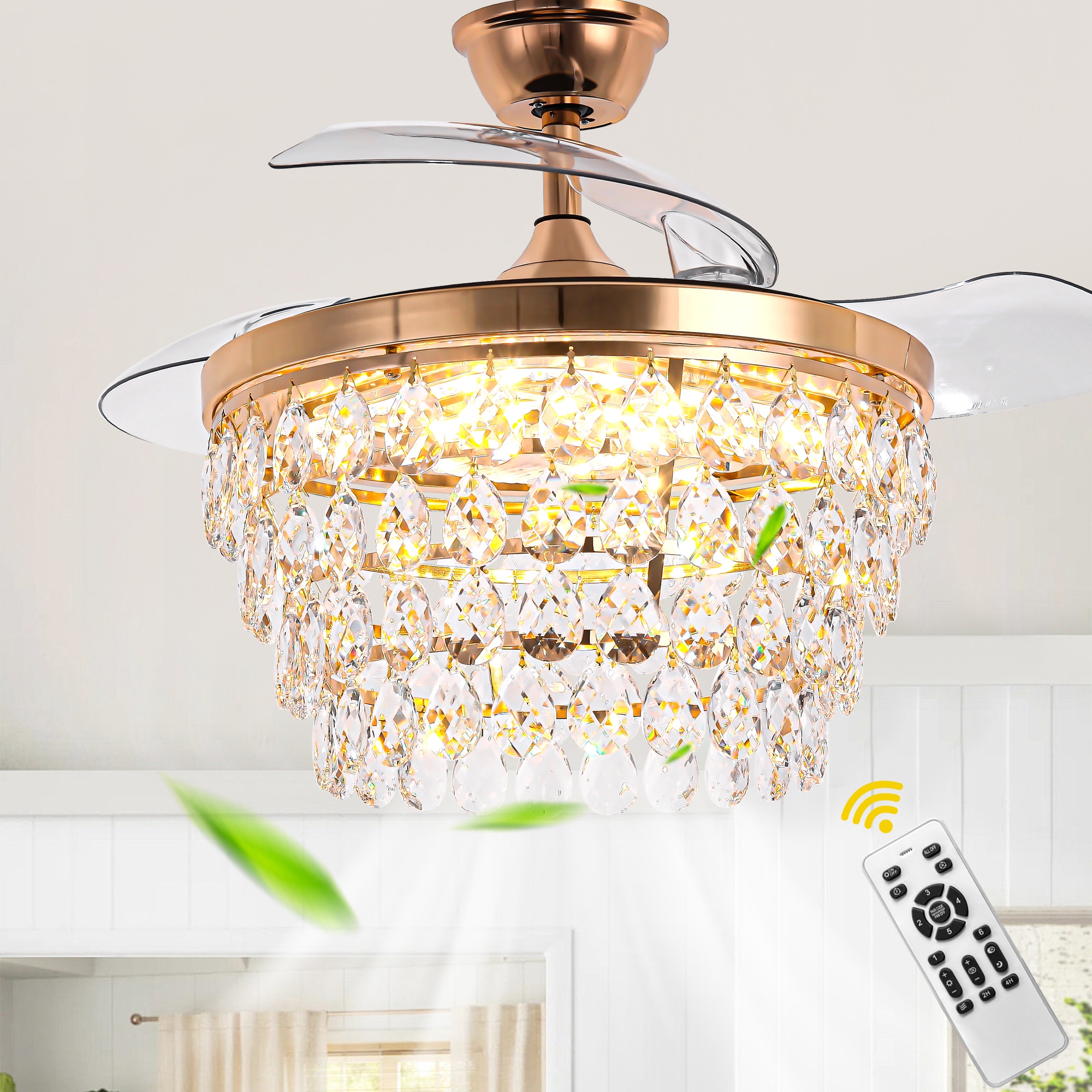 Oaks Decor DC4270OKEL-G Cordoba 42-in Color-Changing French Gold with Modern/contemporary Blades Chandelier Ceiling Fan With Light - Remote Included ( 3 -Blade )