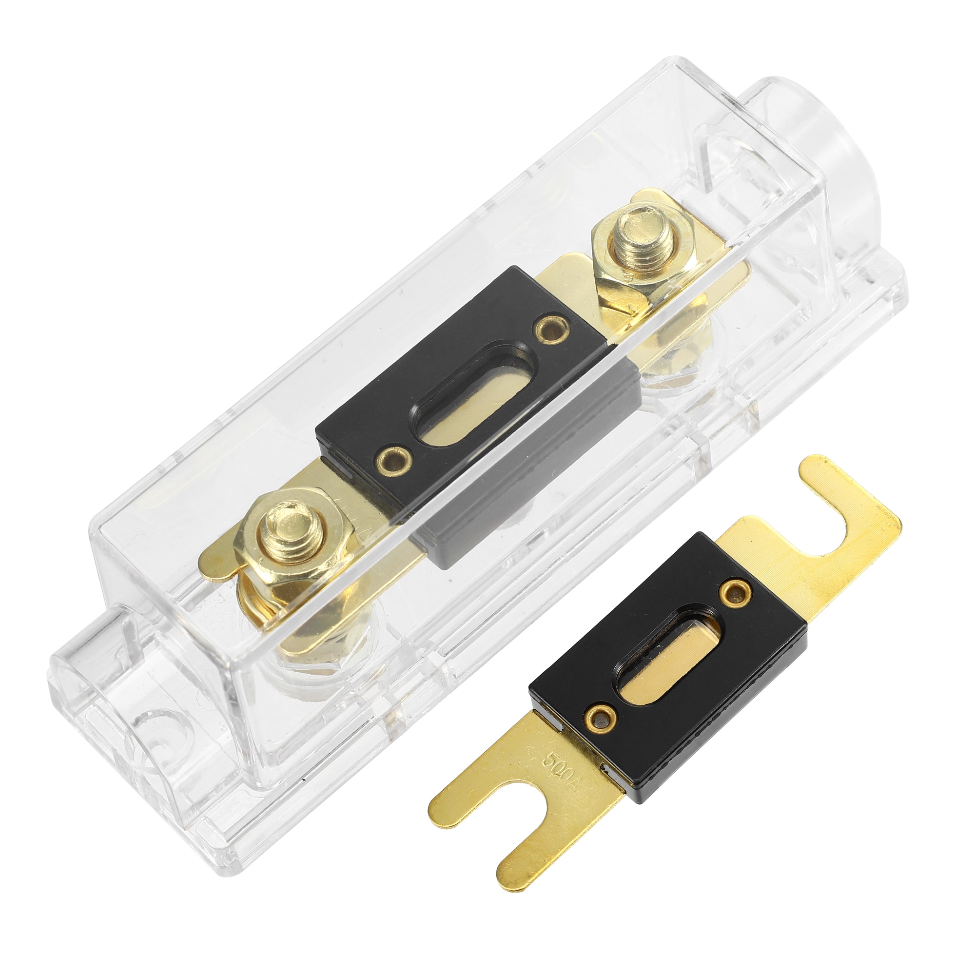 Unique Bargains 1 Set Car Audio 0 4 8 Gauge Inline ANL Fuse Holder Clear Transparent Fuse Block with 2pcs 500A Fuse
