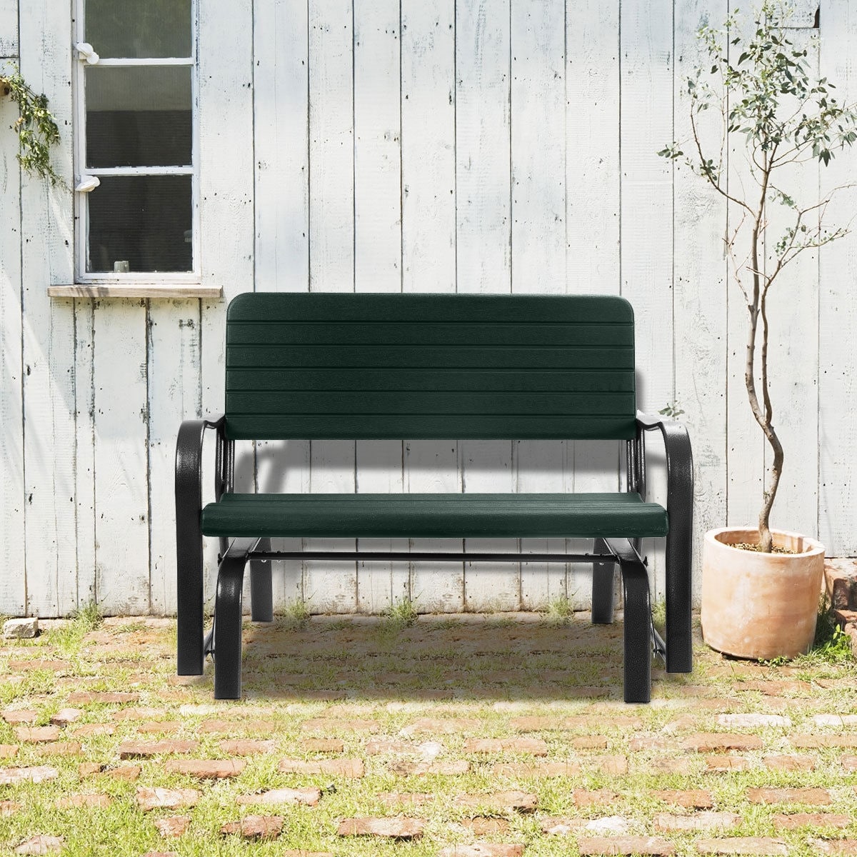 Forclover HYFW-Y90GN Patio Swinging Leisure Bench 2-person Green Steel Outdoor Swing