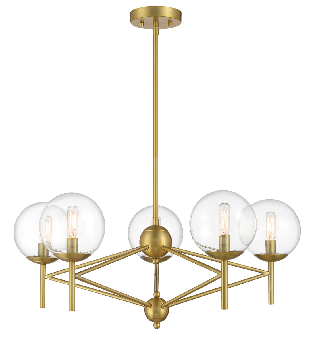 Soft Brass 5-Light Chandelier with Clear Glass Shades