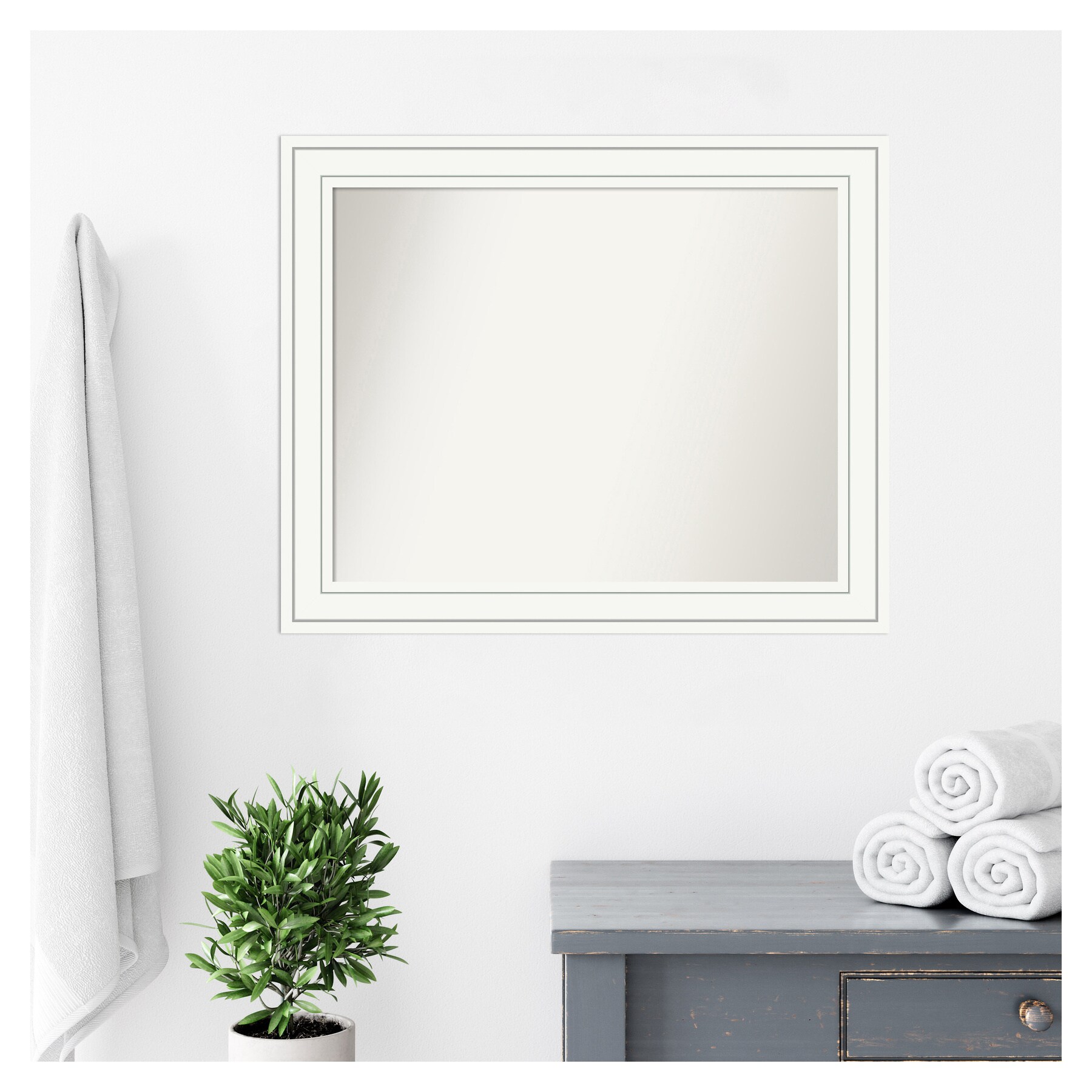 Craftsman White Wood Rectangular Bathroom Wall Mirror
