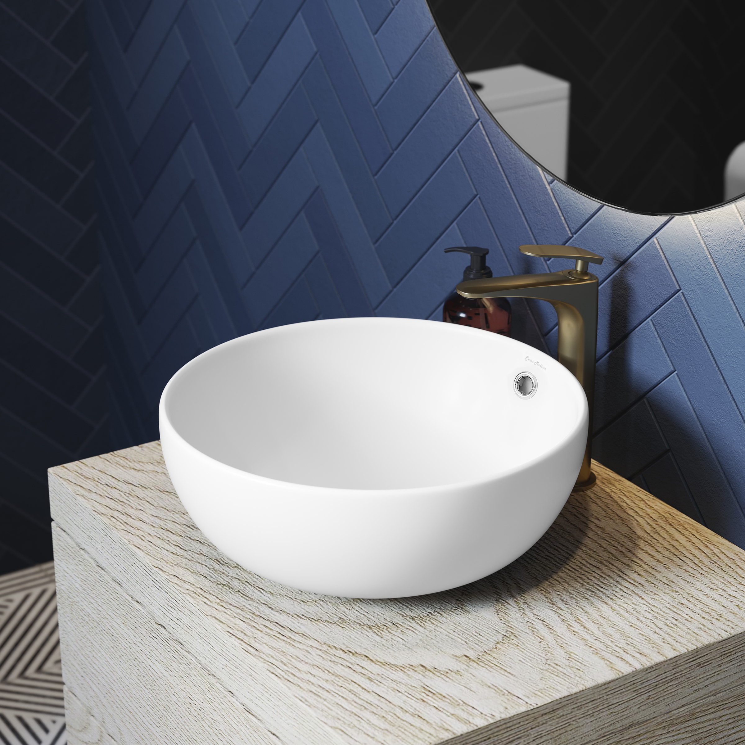 Swiss Madison SM-25-VSBES03WH Besancon Ceramic Vessel Round Modern Matte White Bathroom Sink ( 17-Inches x 17-Inches )