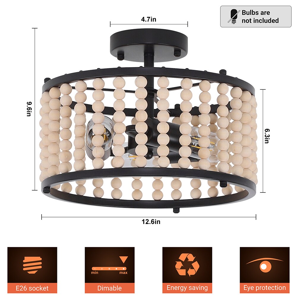 GoYeel 3-Light Matte Black Led, Semi mount light in the Flush Mount ...