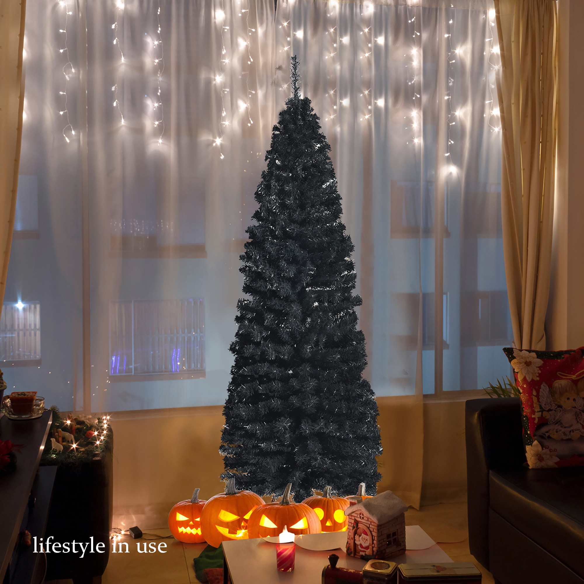 Forclover HYFW-TR106BK 6-Feet Pencil Black Artificial Christmas Tree
