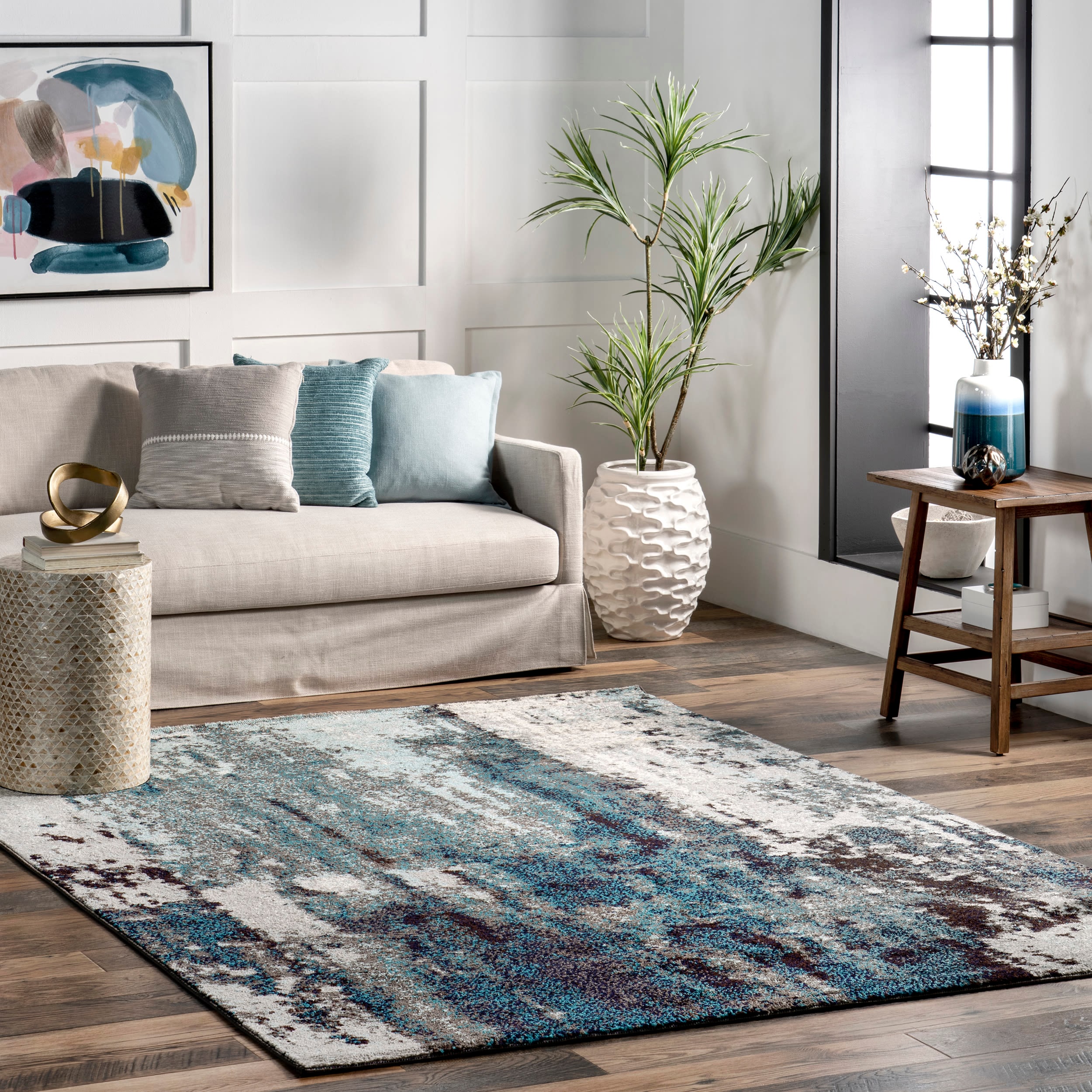 nuLOOM ECCR22A-10013 Haydee 10 x 13 (ft) Loomed Polypropylene Blue Rectangular Indoor Abstract Area rug
