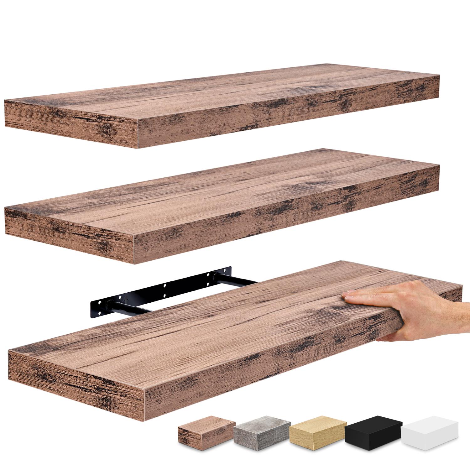 SORBUS WD-FLT3-MGW 24-Inches L x 9-Inches D x 1.5-Inches H Mahogany Wood Rectangular Floating shelf 3 Decorative Shelves