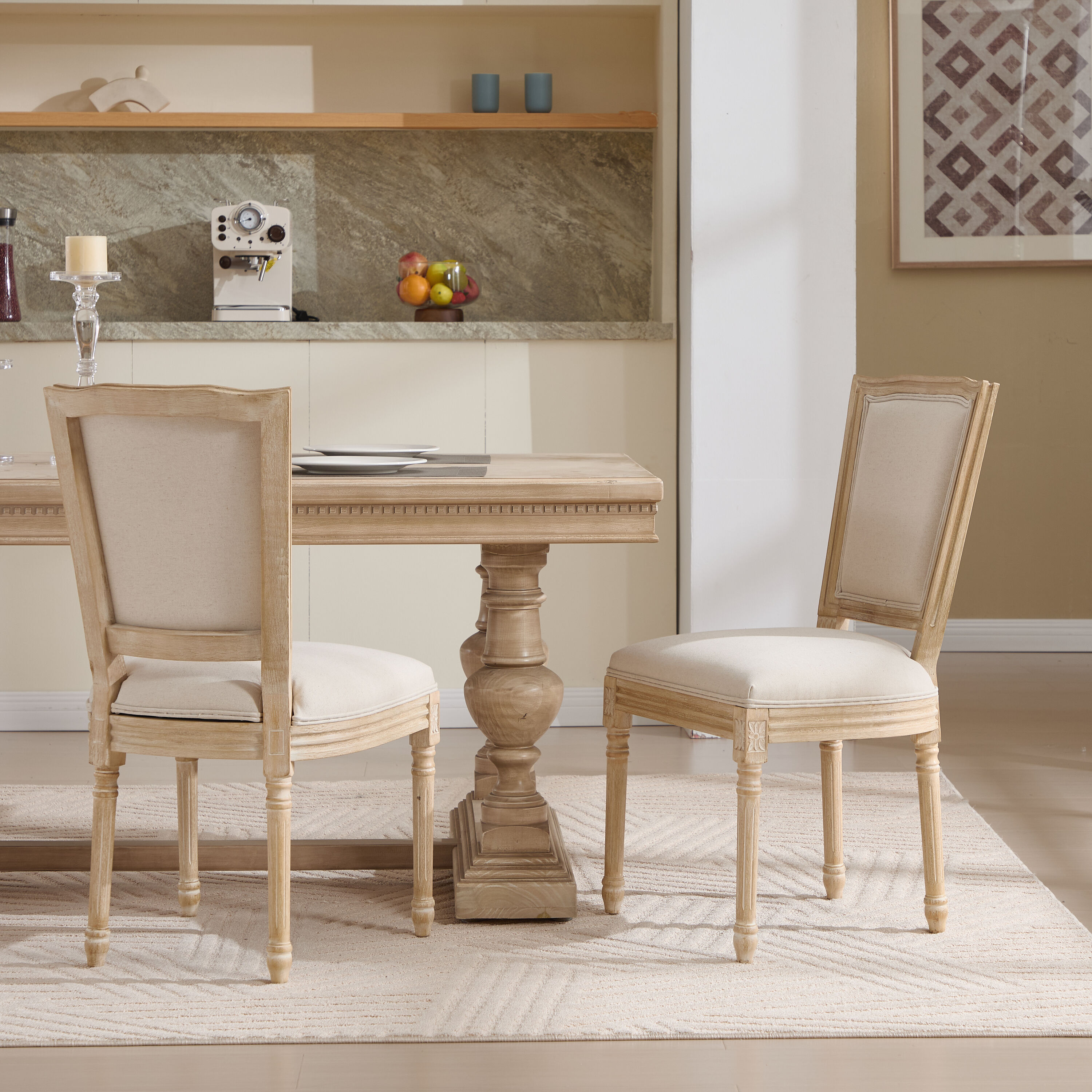 LOVMOR - French Country Dining Chairs Set of 2 Upholstered Chairs with T-shaped Back Wire drawing...