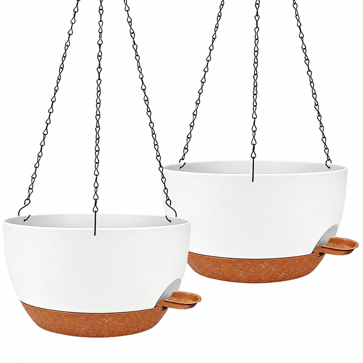 Etokfoks - White Brown Plastic Hanging Planters with Self Watering Reservoir and Iron Chains for...