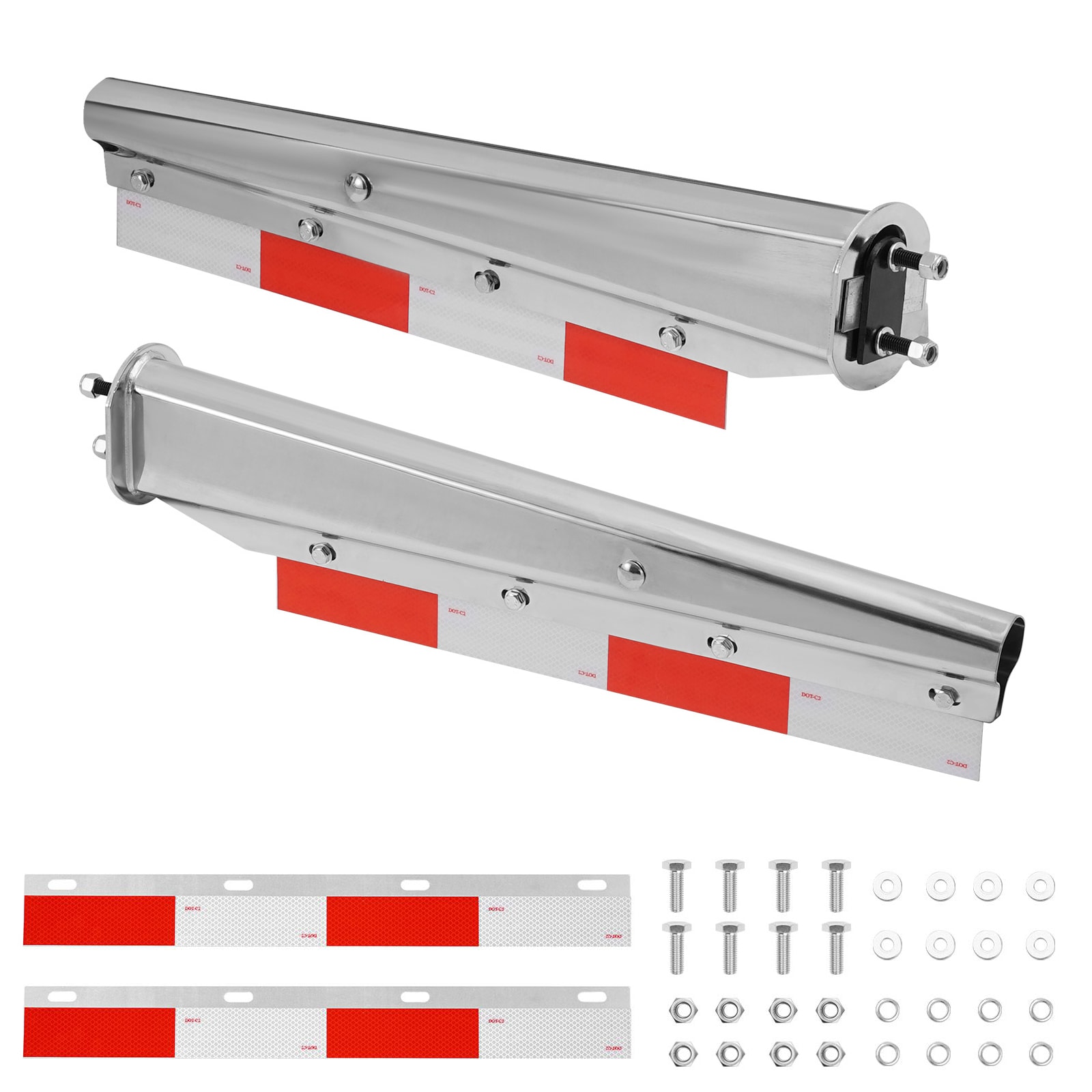 GIVIMO Chrome Straight Spring Loaded Mud Flap Hangers 2.5-in Bolt Spacing Mudflap Hangers for Semi Truck 1 Pair Heavy Duty Mud Flap Hanger Set with Aluminum Reflective Plates Silver #LW108GIVSS3784