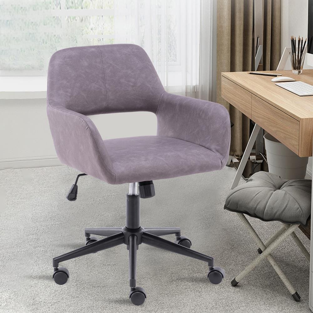 Gray Contemporary Adjustable Height Swivel Faux Leather Task Chair in ...