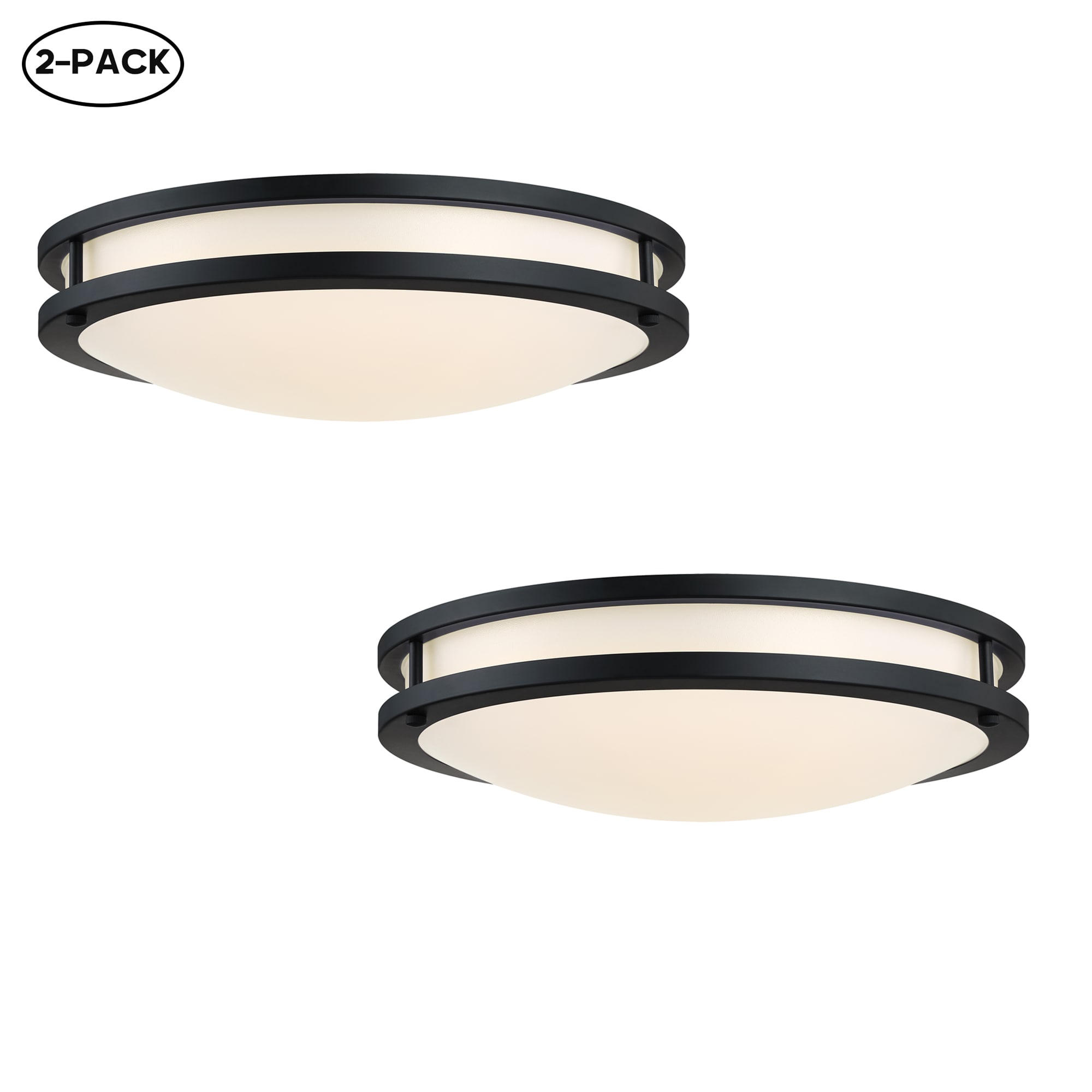 Hukoro 2FL70931-FM-BK-16 16-in Matte Black Integrated LED Flush Mount Light 2 -Pack