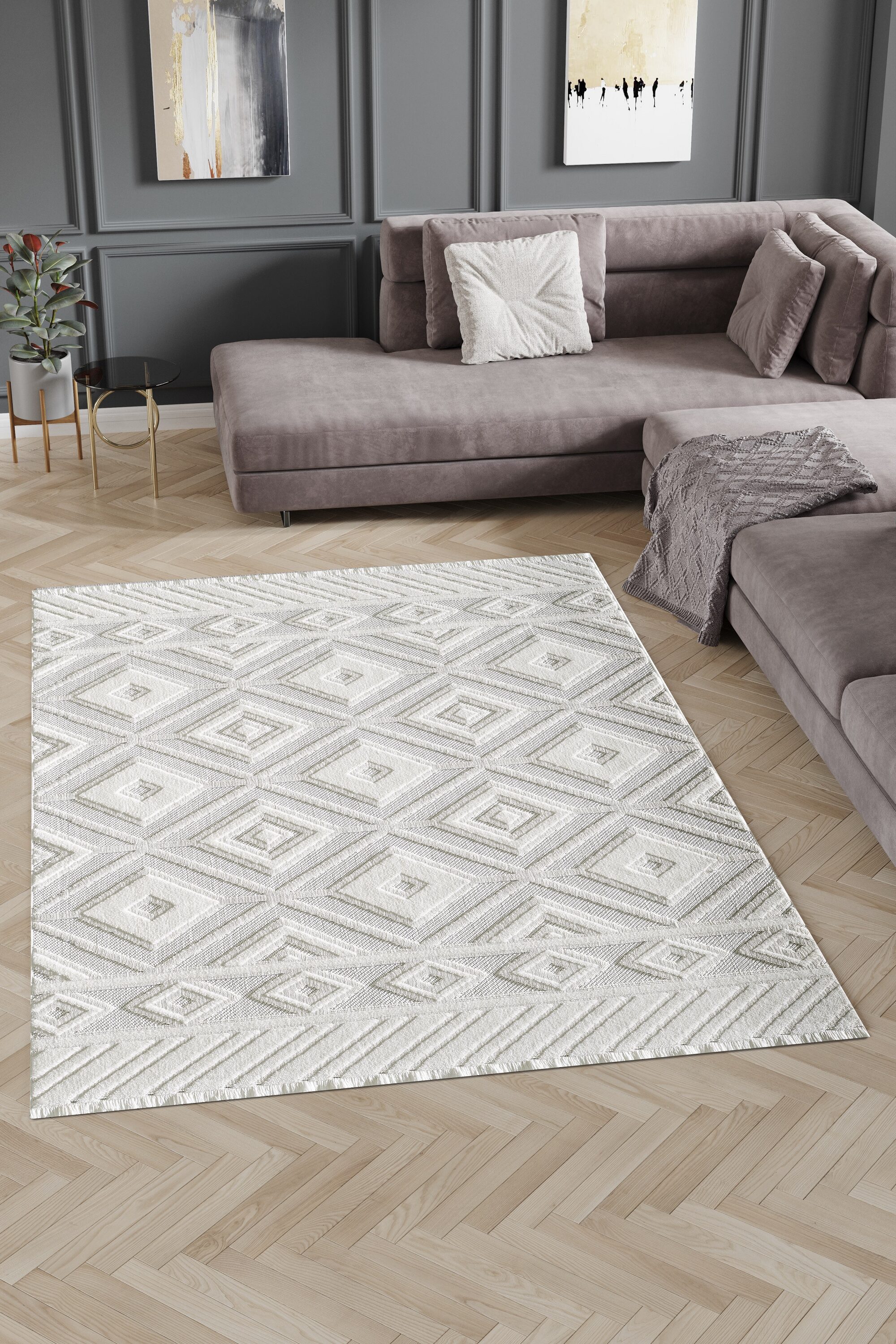MDA Rugs ML01810 Milos 8 x 10 (ft) Polyester White Rectangular Indoor Geometric Area rug