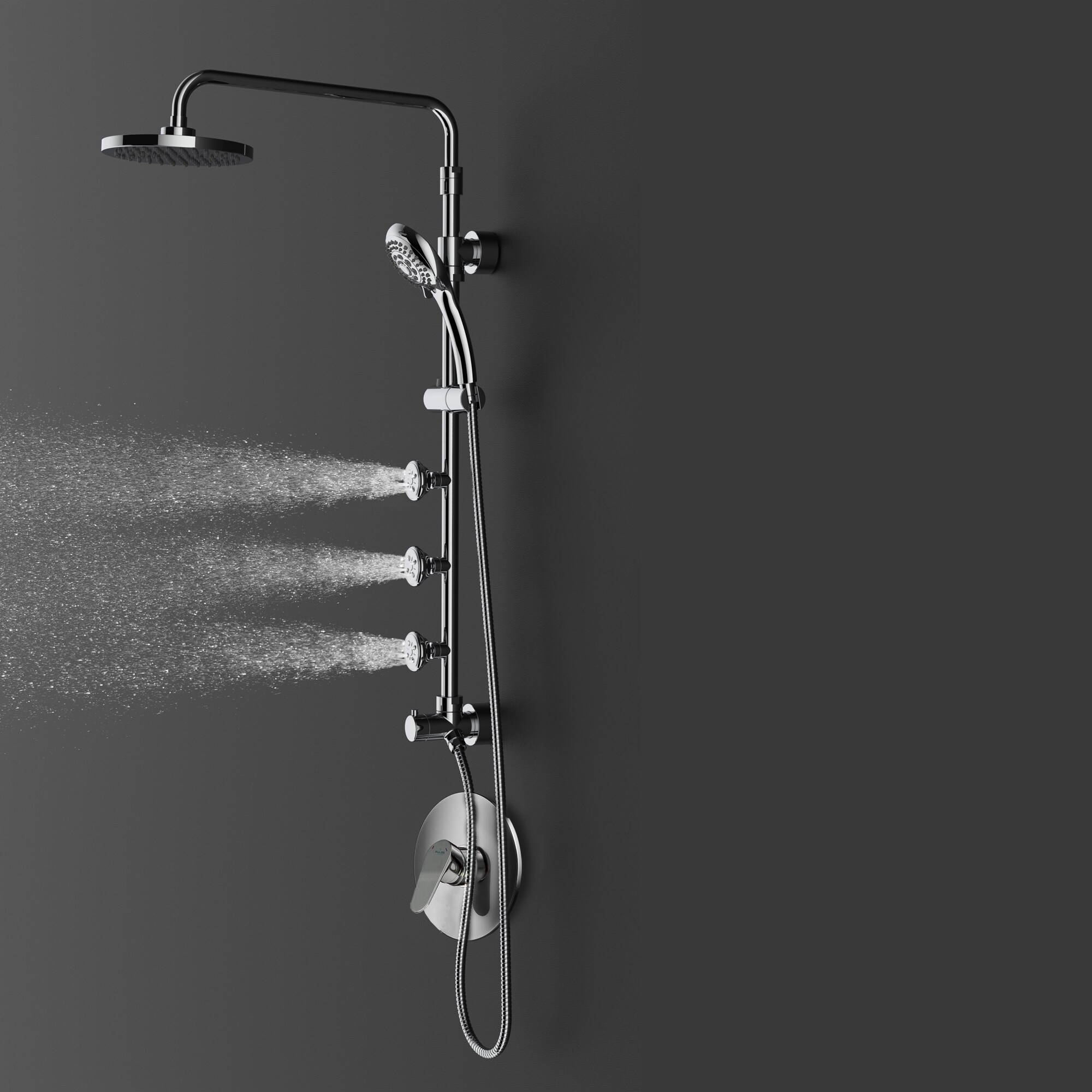 Chrome 8" Rain Shower System with Hand Shower and Body Jets