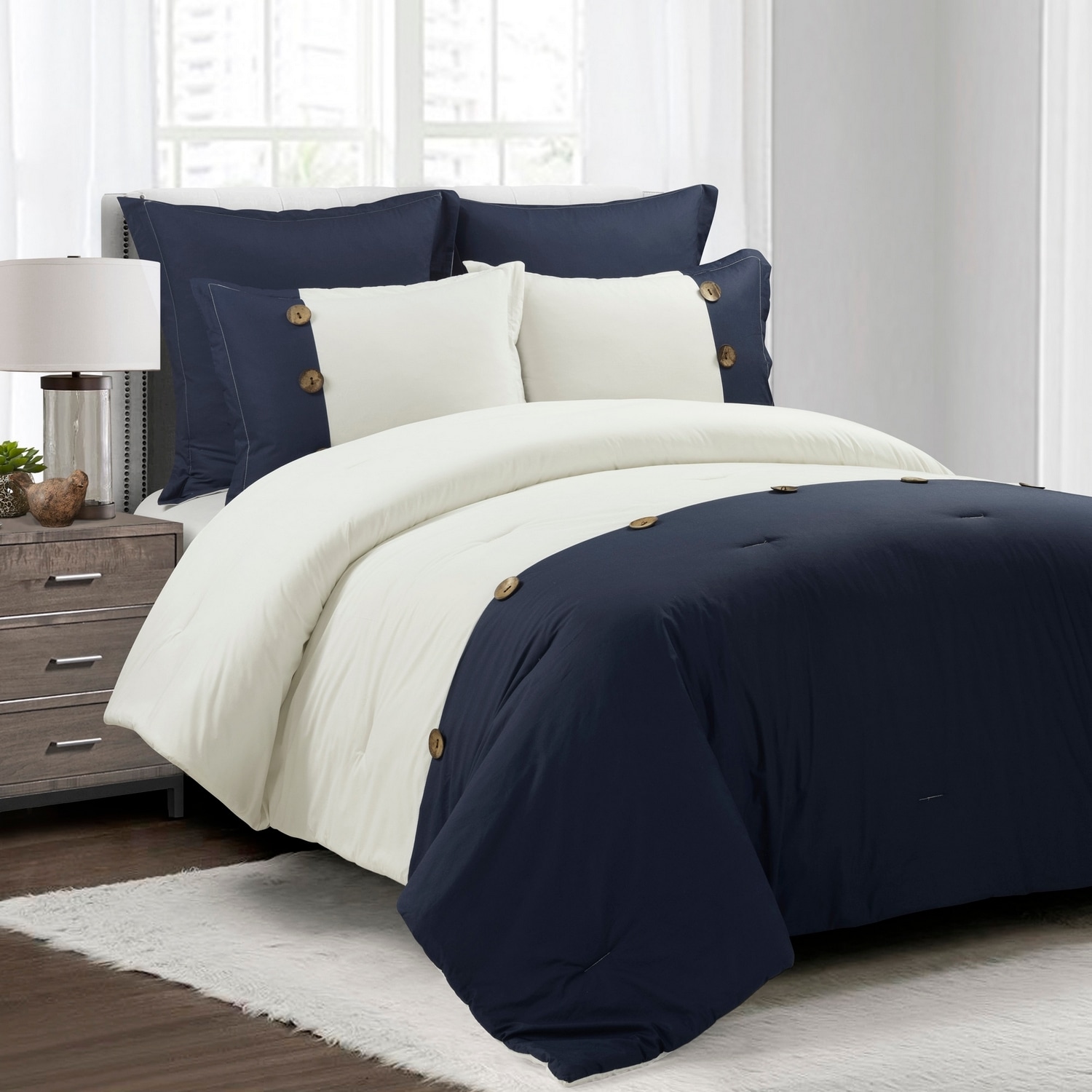 Lush Decor 21T013439 Navy Solid Full/Queen Comforter Blend