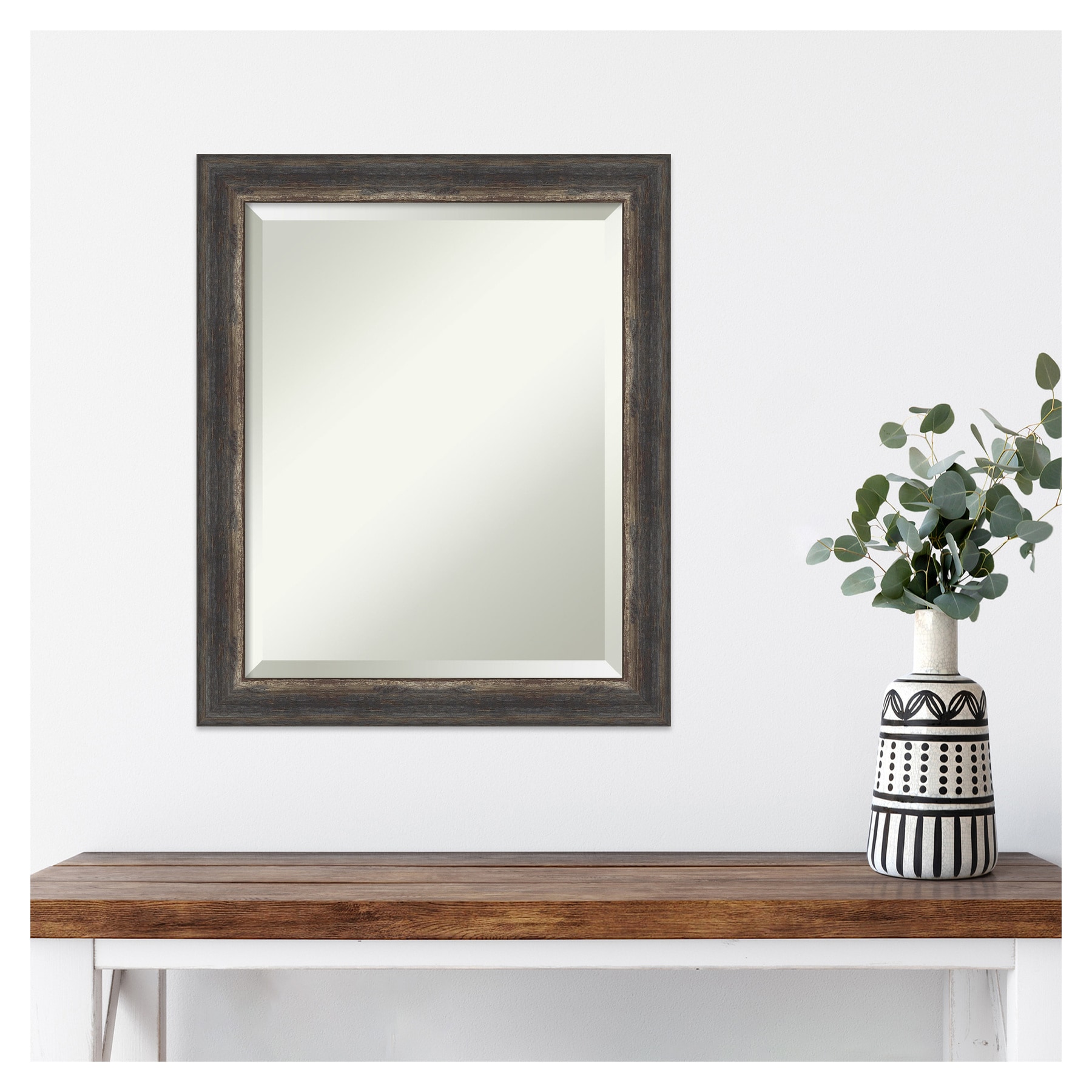 Bronze and Wood Beveled Full Length Rectangular Mirror