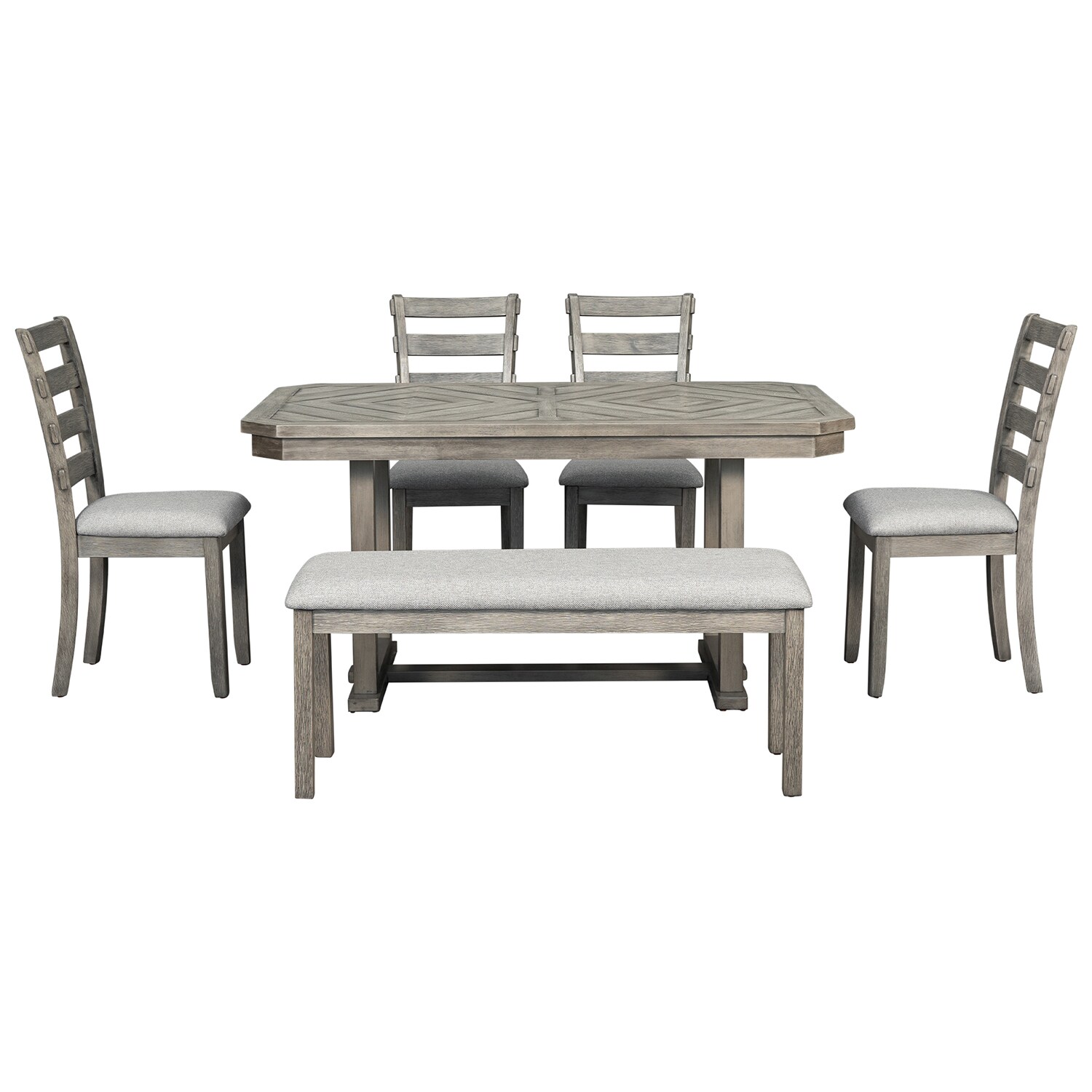 SINOFURN SYA010195WT Gray Casual Dining Room Set with Rectangular Table ( Seats 6 )
