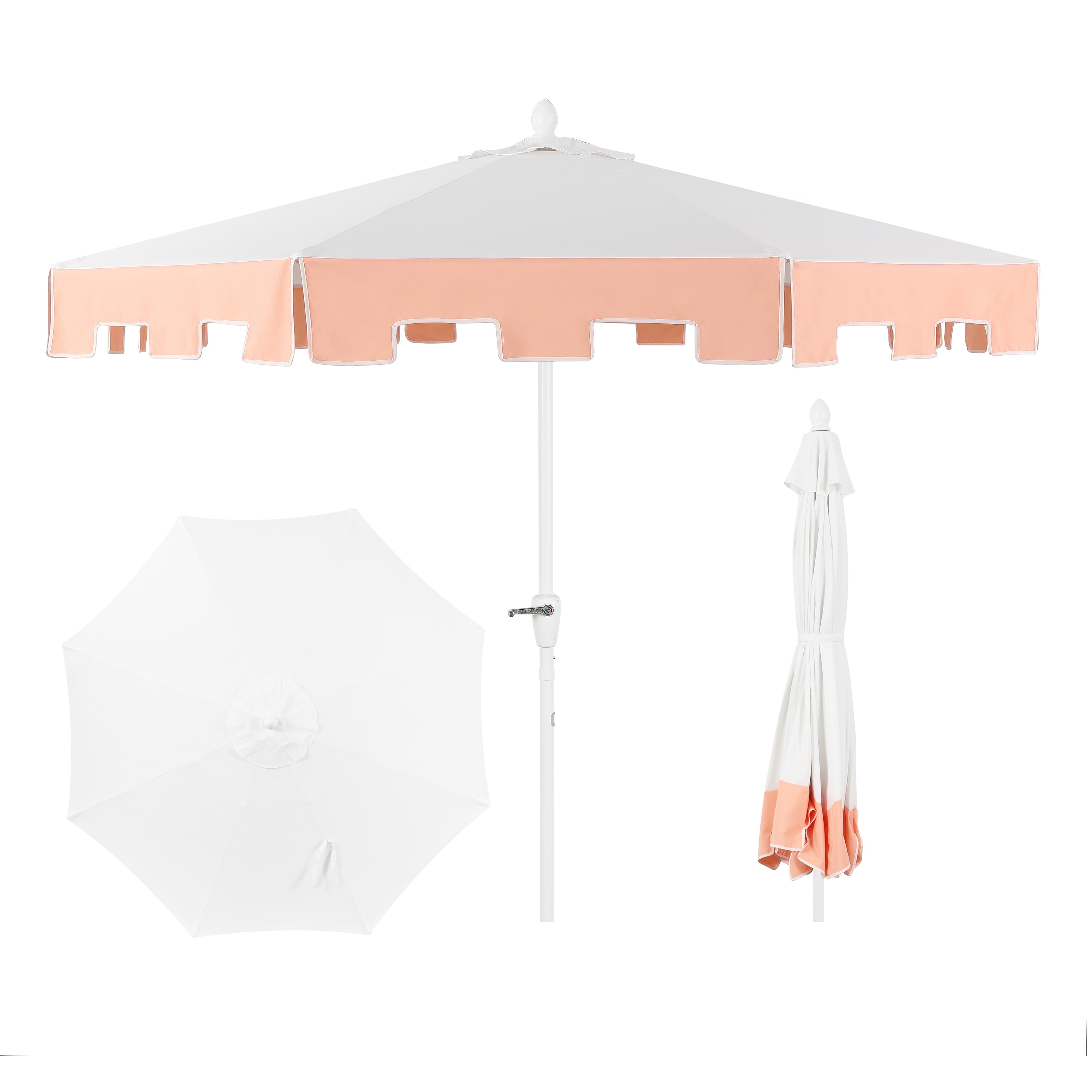 JONATHAN  Y UMB1000C 9-Feet Aluminum White Auto-tilt Market Patio Umbrella with Base