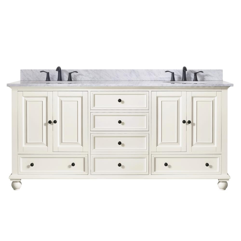 Avanity THOMPSON-VS72-FW-C Thompson 73-in French White Undermount Double Sink Bathroom Vanity with Carrera White Natural Marble Top
