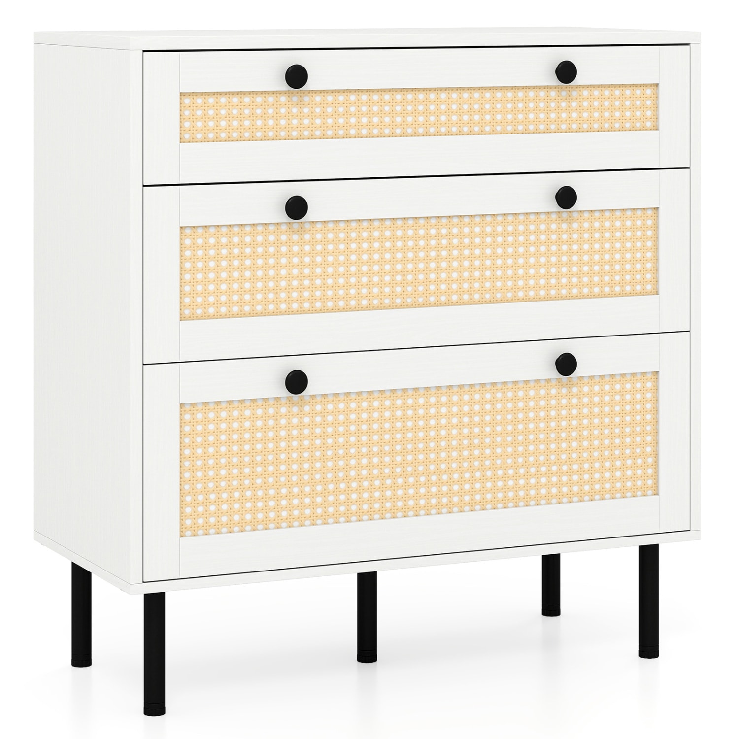 Slickblue - 29.5-in W x 31-in H Boho Rattan Nightstand with 3 Storage Drawer and Metal Legs for B...