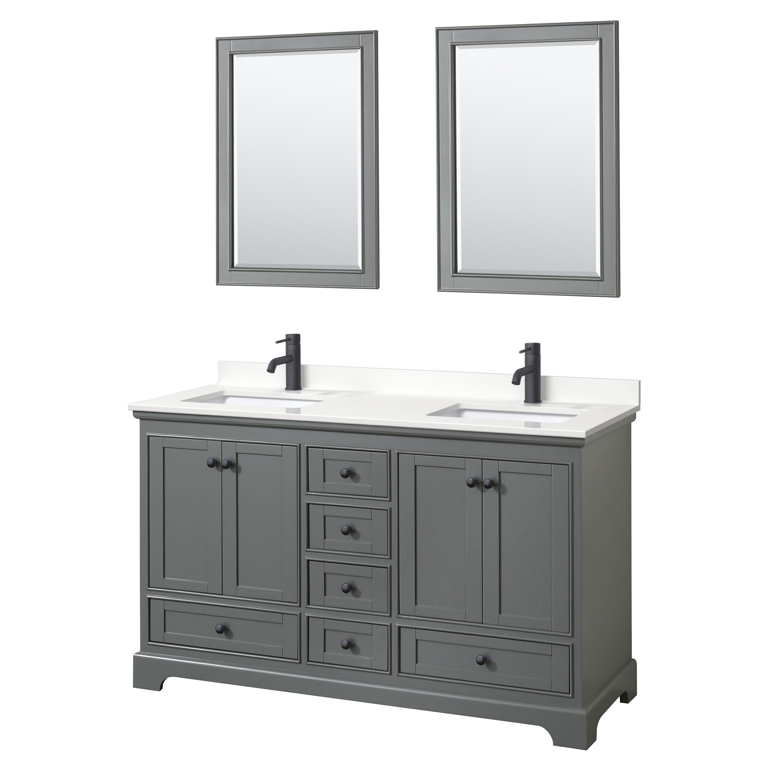 Wyndham Collection WCS202060DGBWQUNSM24 Deborah 60-in Dark Gray Undermount Double Sink Bathroom Vanity with White Quartz Top (Mirror Included)