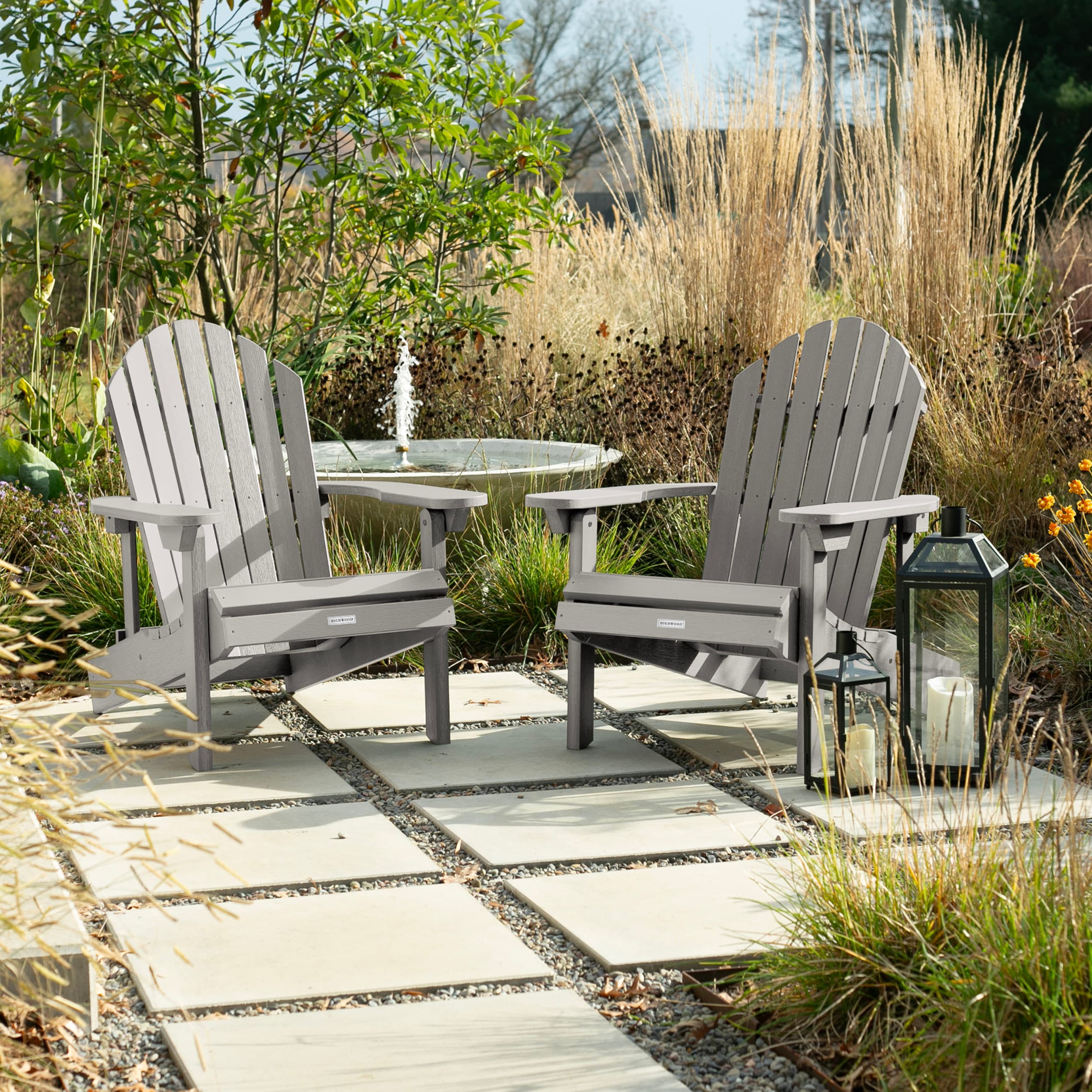 highwood - Hamilton Set of 2 Harbor Gray Poly-lumber Frame Stationary Adirondack Chair with Slat ...