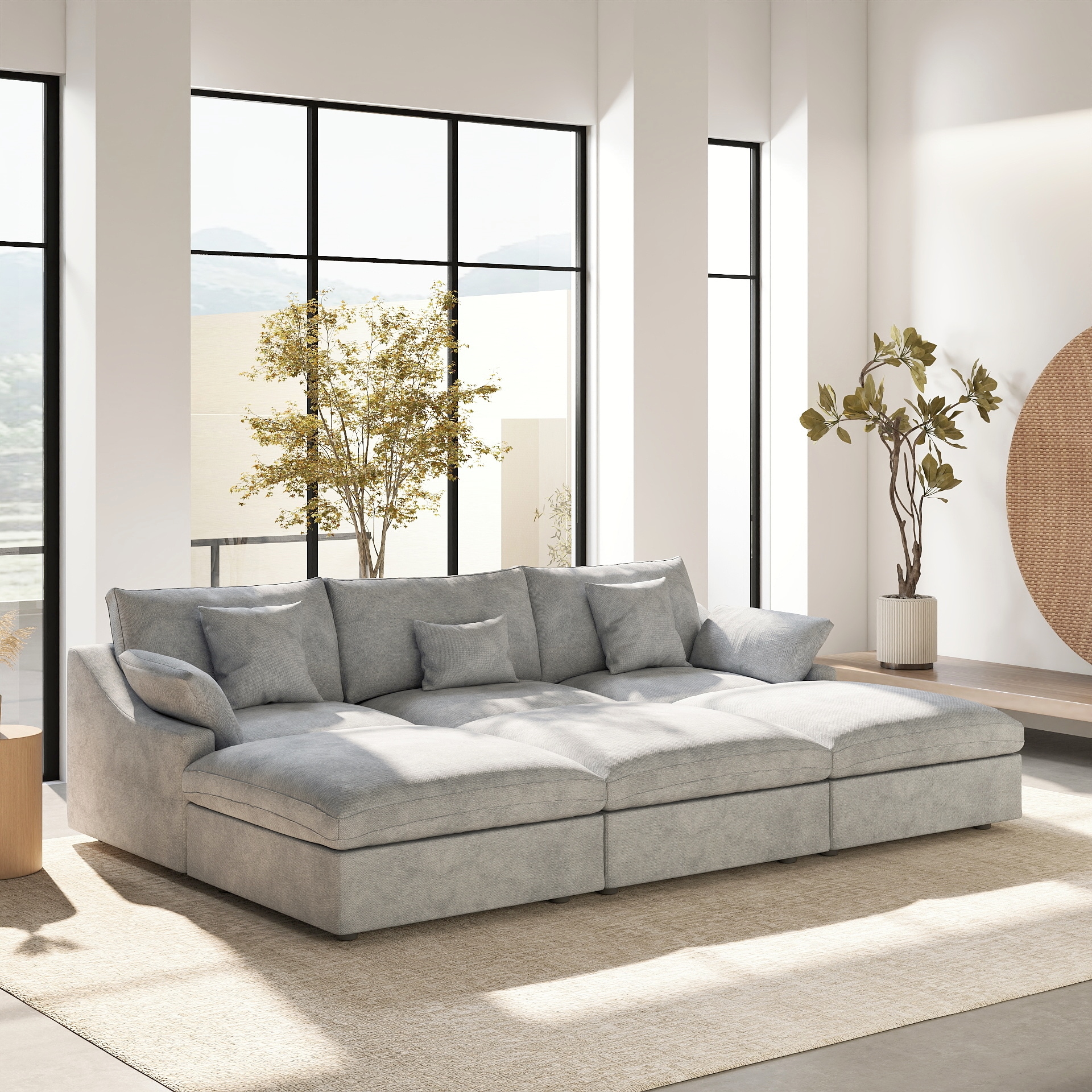 BuotiqHom DH-S3+3-140LG 119-in Modern Gray Linen 6+ -seater Sectional