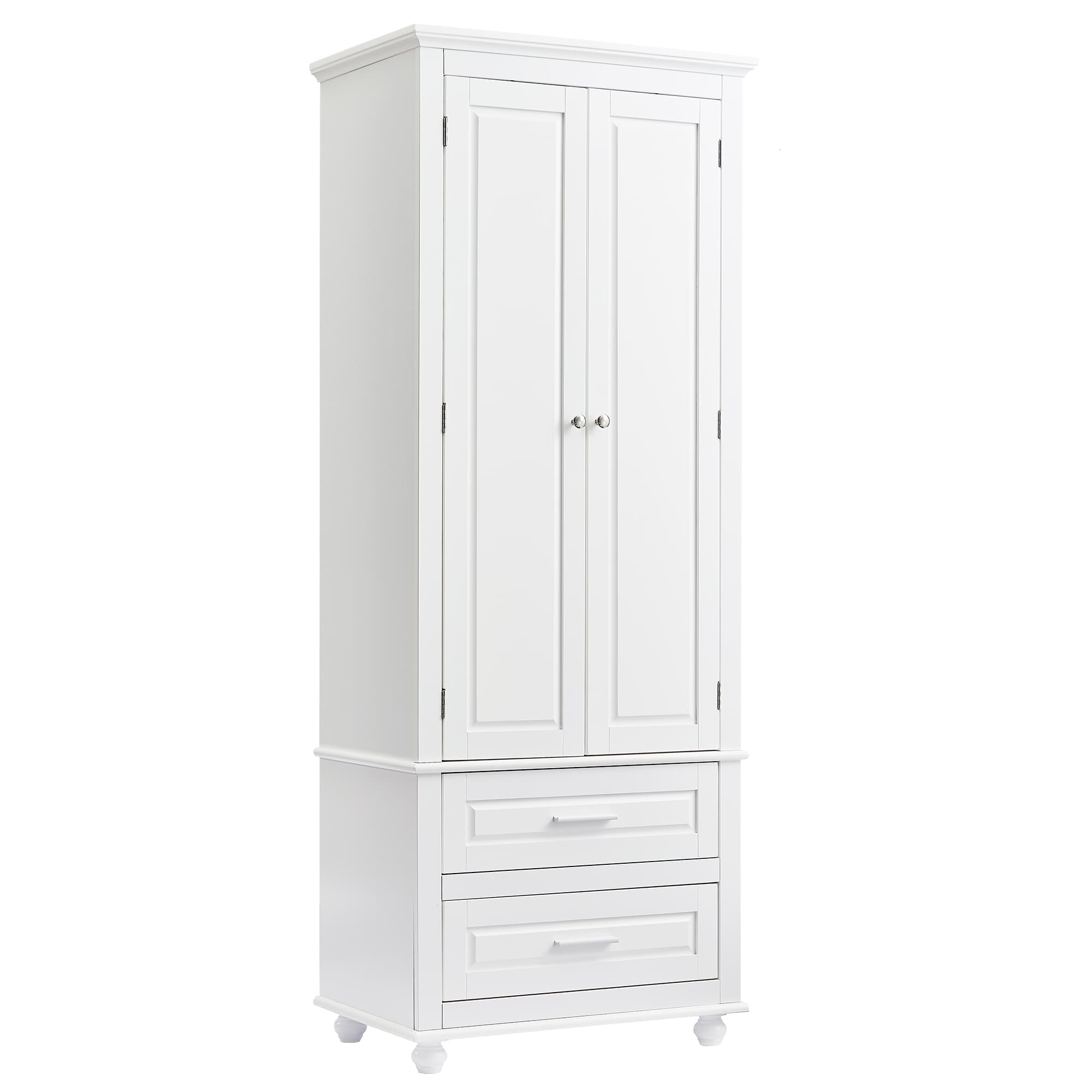 Vynxaria  24 W x 16 D x 63 H White MDF Freestanding Linen Cabinet with 2 Drawers 2 Doors Adjustable Shelf Anti-Tipping in White