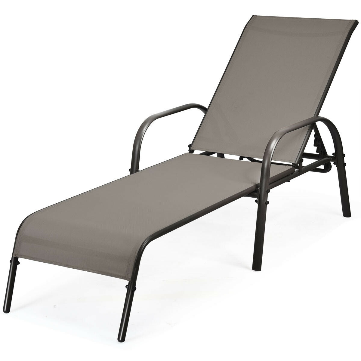 Clihome Outdoor Lounge Chair Black Metal Frame Stationary Chaise Lounge  Chair(S) With Brown Sling Seat In The Patio Chairs Department At Lowes.Com