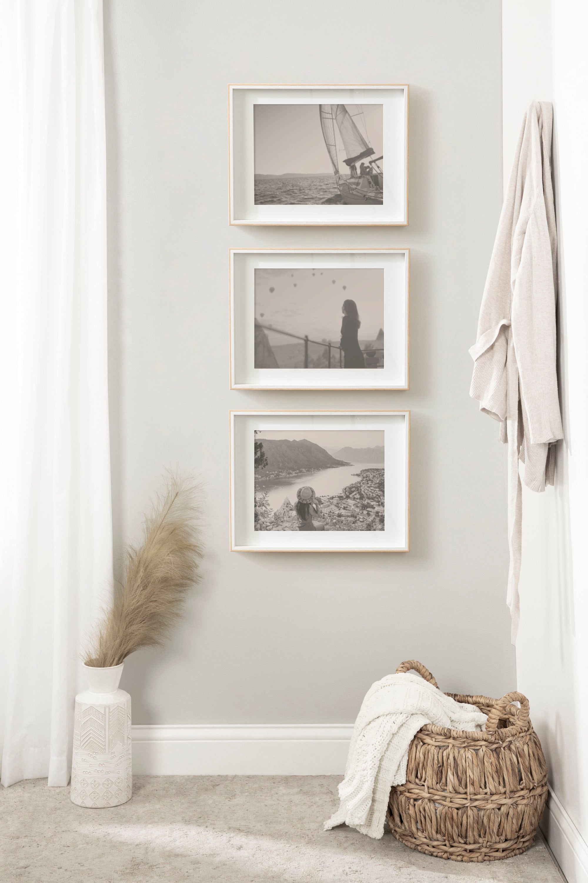 White and Natural Wood 14x18 Picture Frame Set of 3