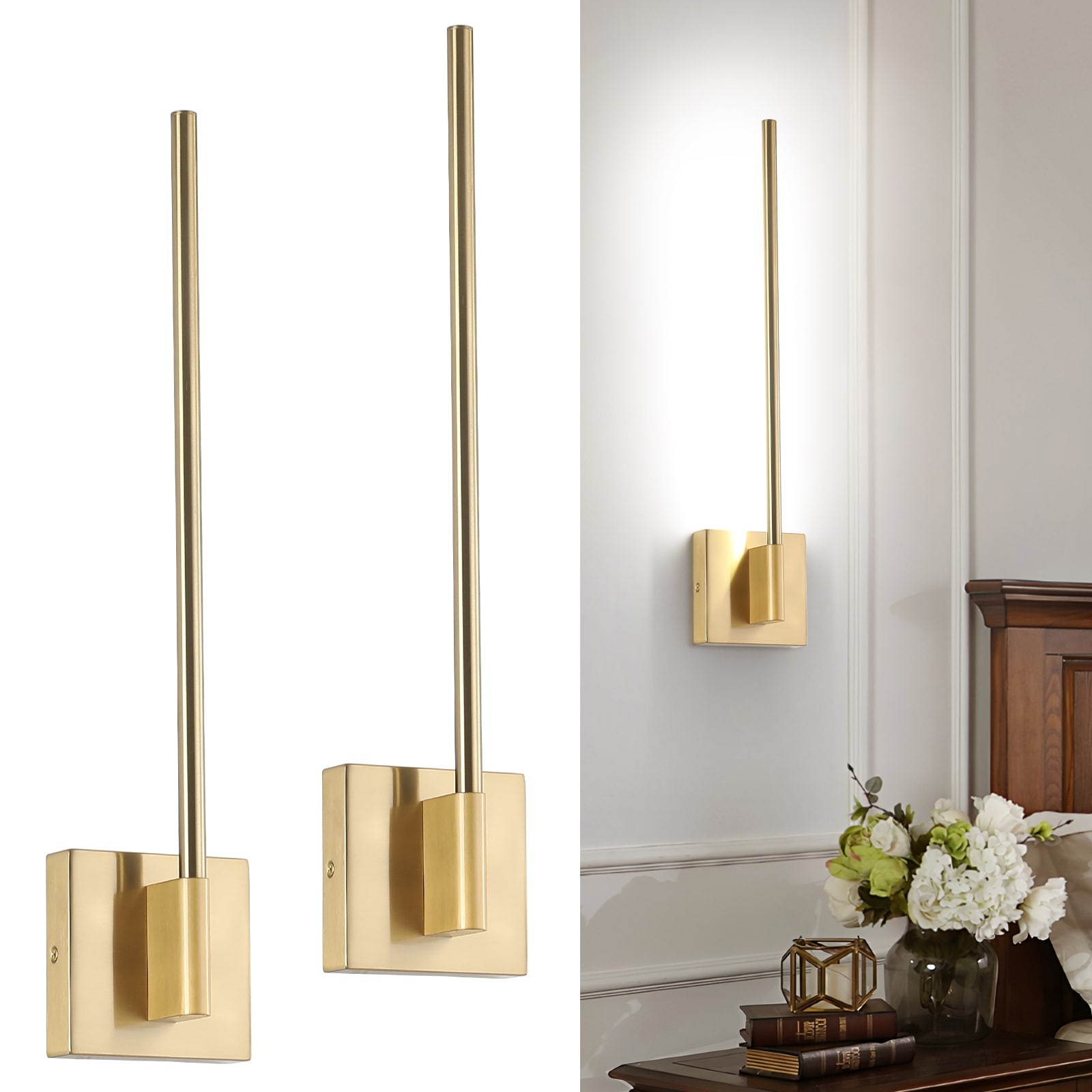 DAYAUM 22.32in. Brass Modern Wall Sconce (1-Pack) with LED 5500K Dimmable