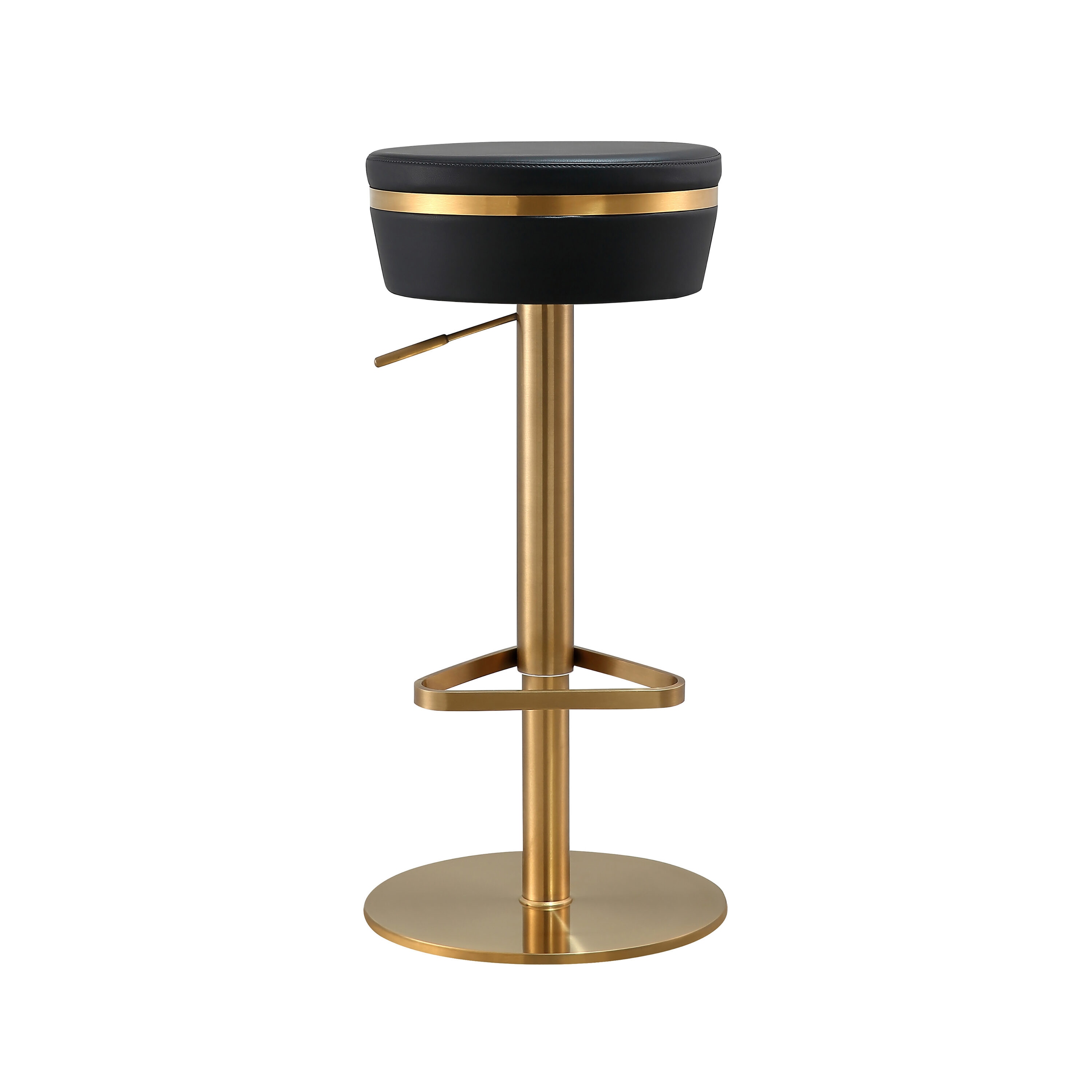 Astro Contemporary Black and Gold Vegan Leather Swivel Stool
