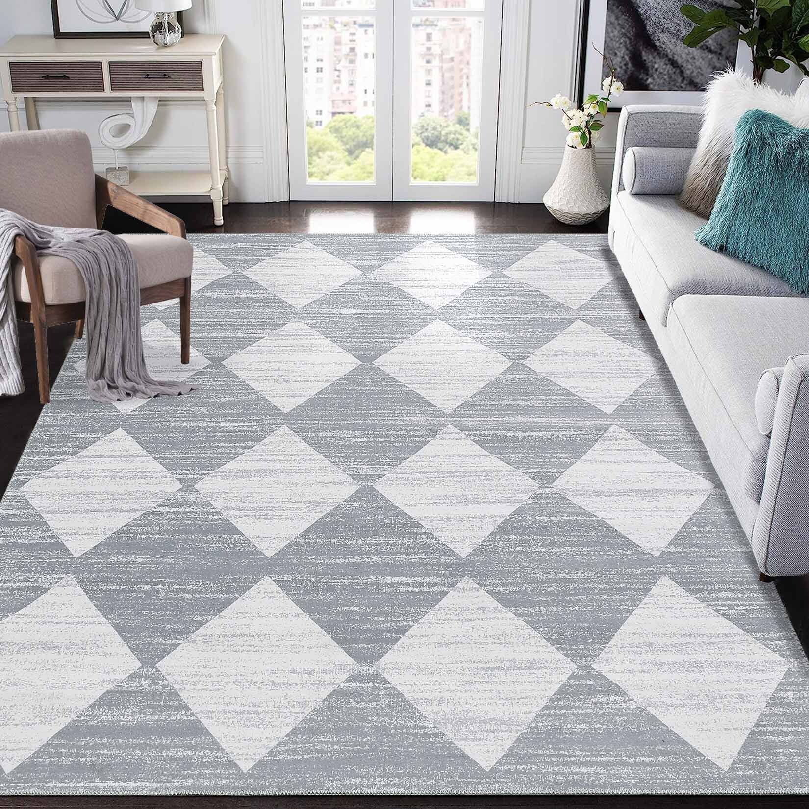 Garvee YXY-LO-PHO-134PMHST 9 x 12 (ft) Loomed Polyester Grey Rectangular Indoor Geometric Mid-Century Modern Machine washable Area rug