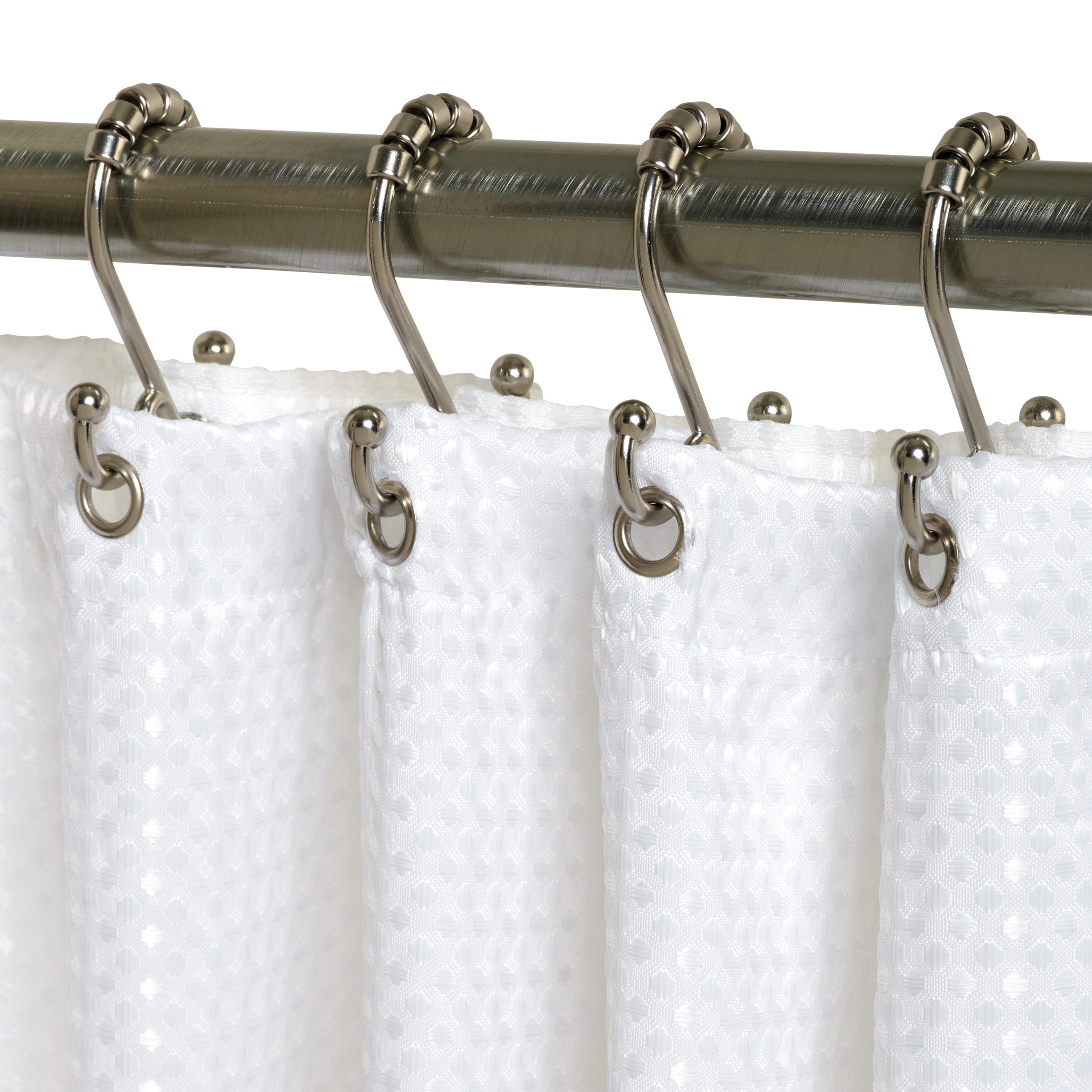 Nickel Double Shower Hooks, Shower Curtain Without Rings