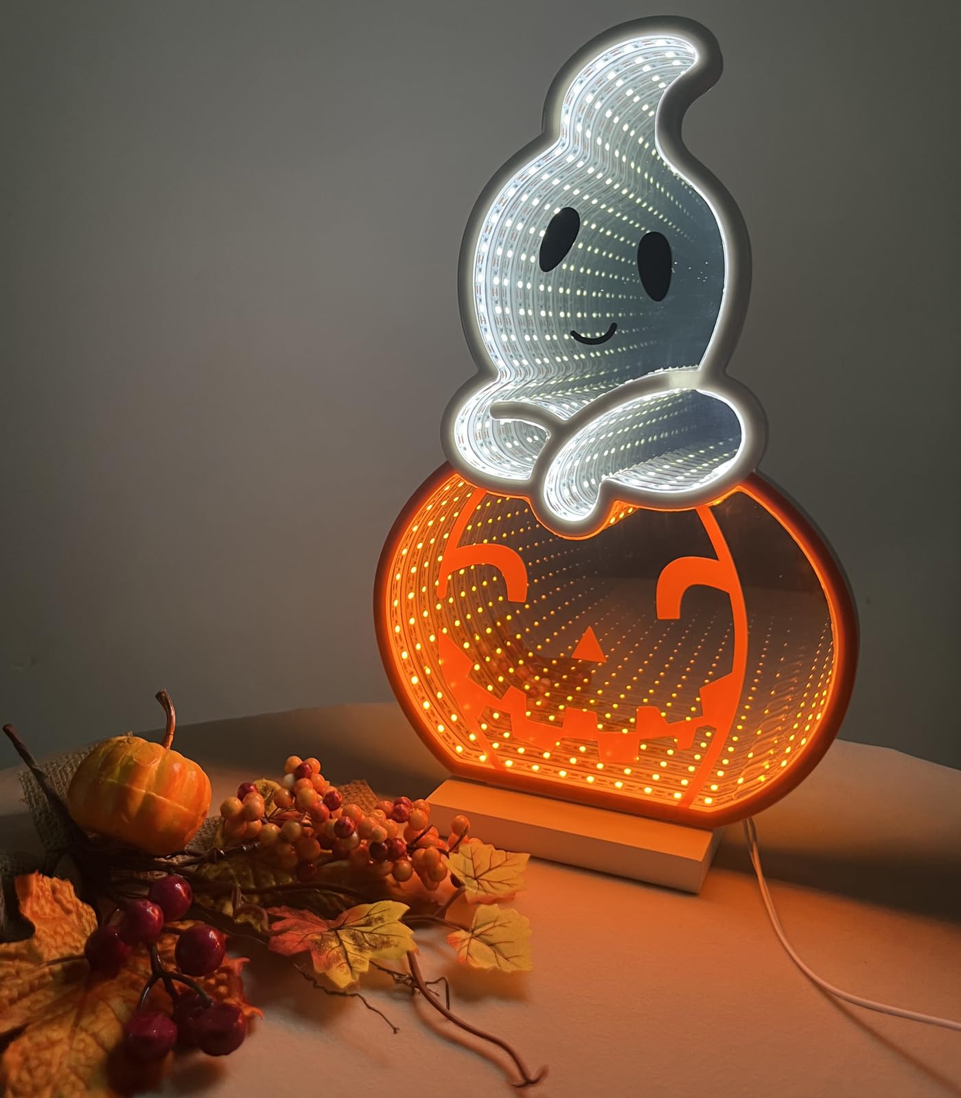 Oyezvary LED Halloween Pumpkin Ghost Light 3D Infinity Neon Sign USB ...