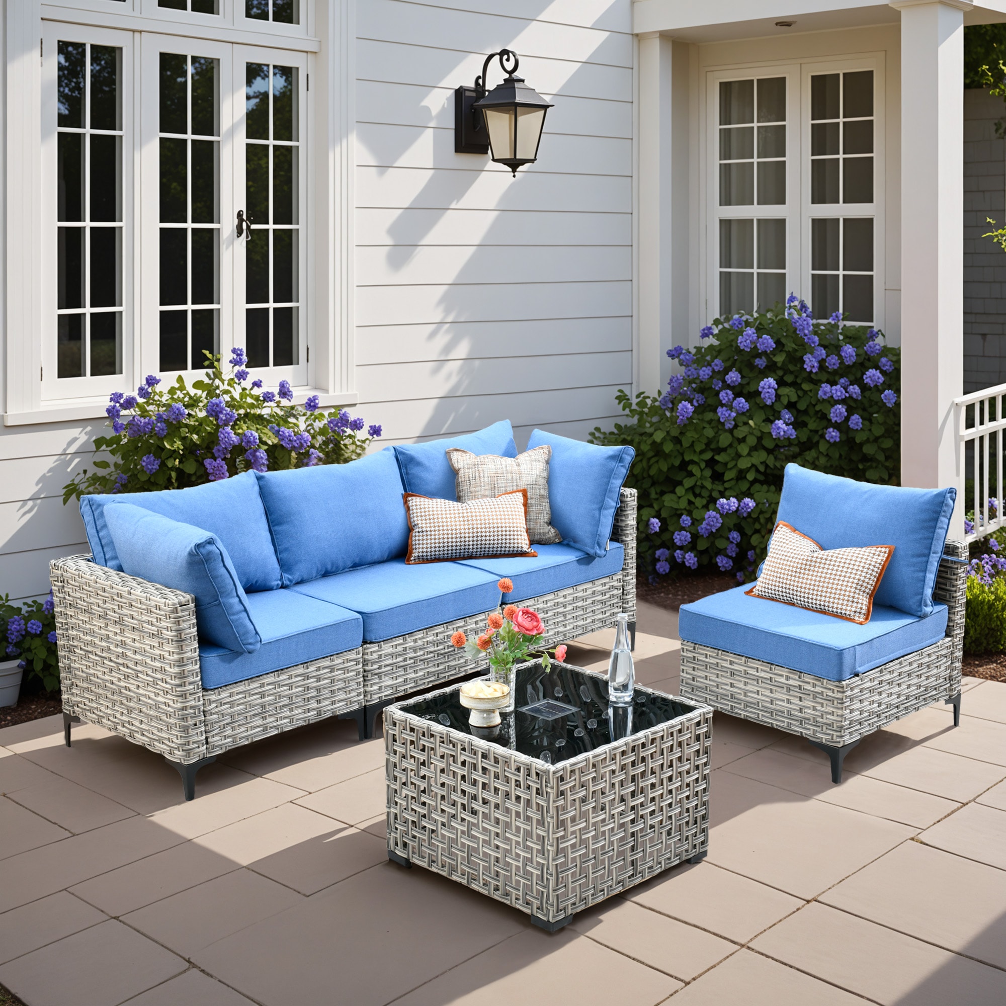 ALTRIGUS 6L-SKT505-AL 5 -Piece Wicker Patio Sofa Conversation Set with Blue Cushions