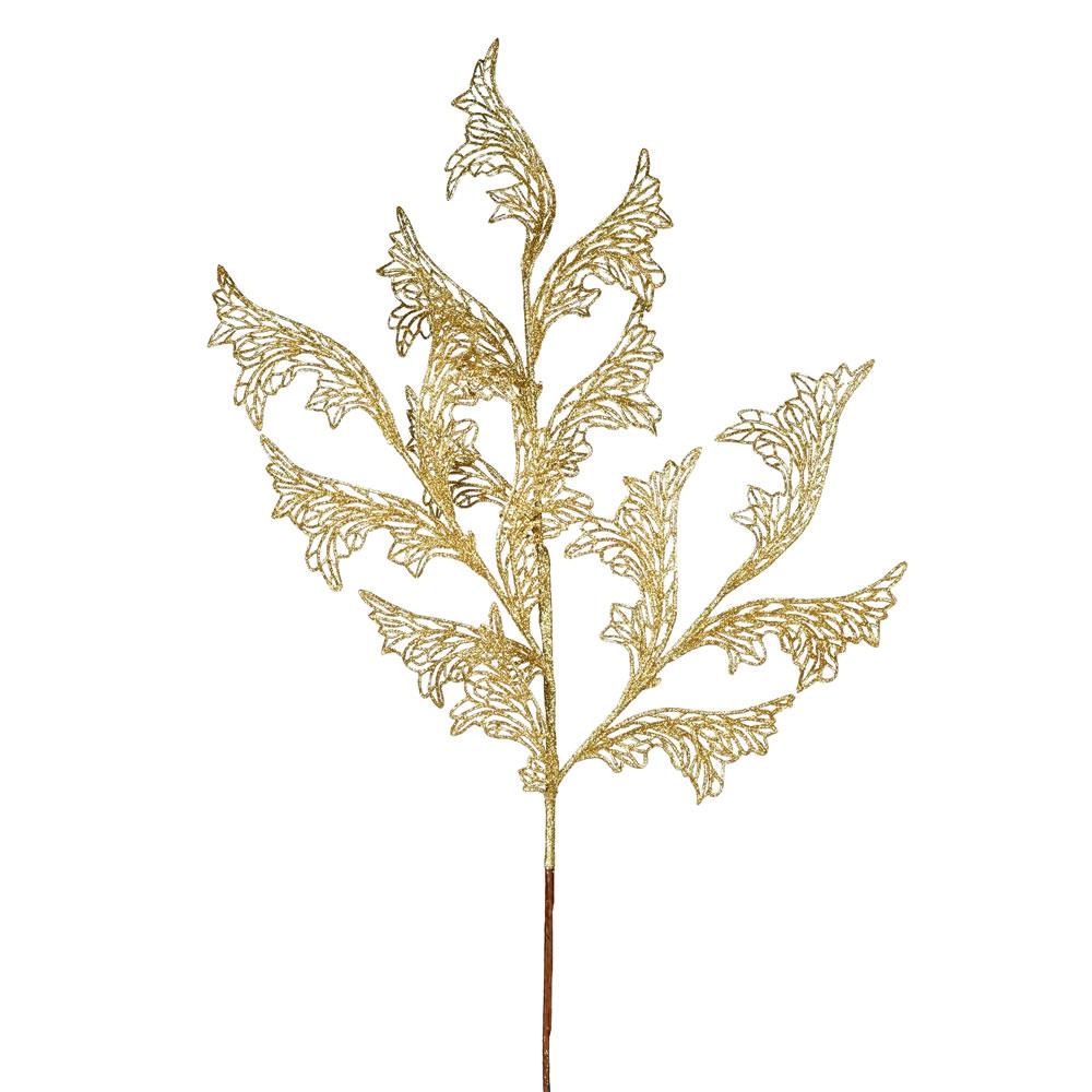 Larksilk Gold Glitter Leaf Spray Christmas Tree Pick Ornament 12-Pack