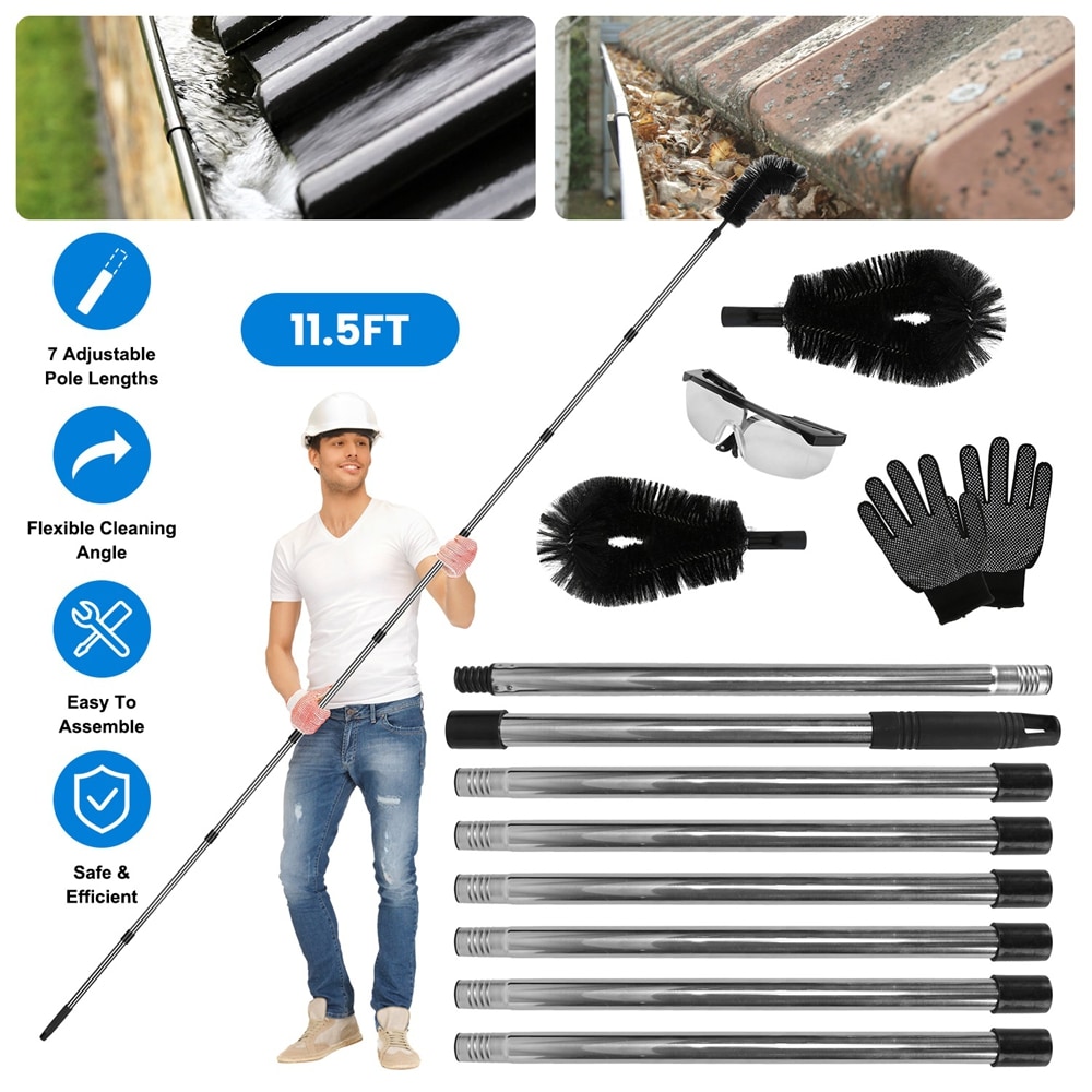SUNOYAR - 10.5FT Gutter Cleaning Brush With Telescoping Handle Rain Gutter Cleaner Extendable Gut...