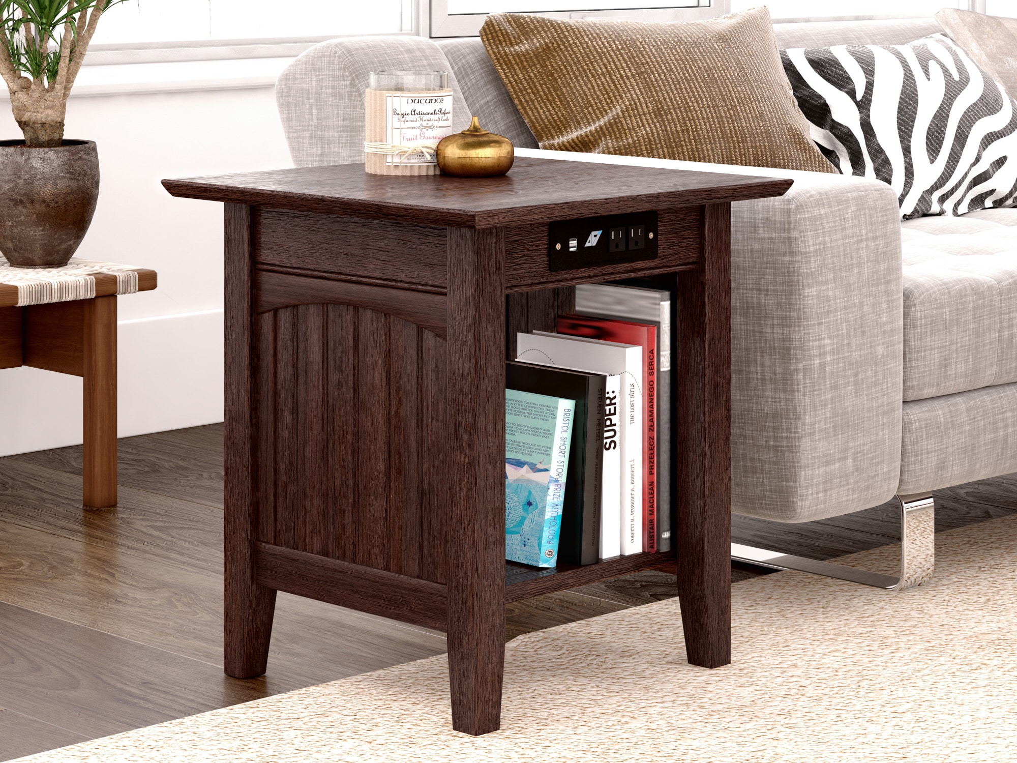 AFI Furnishings AH14313 Nantucket 20-Inches W x 22-Inches H Burnt Amber Wood Square Coastal End Table with Storage Assembly Required