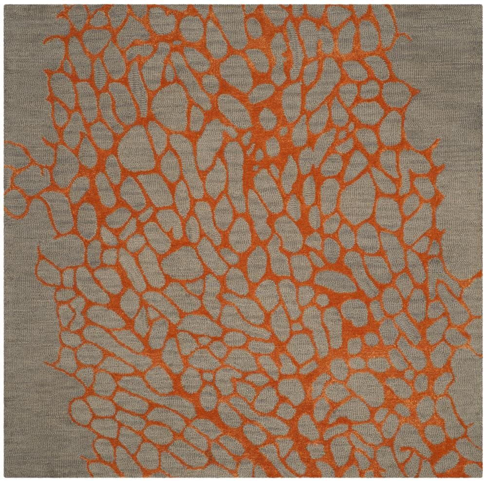 Safavieh BLM695C-6SQ Blossom Alicia 6 x 6 (ft) Hooked Wool Gray/Orange Square Indoor Floral/Botanical Area rug