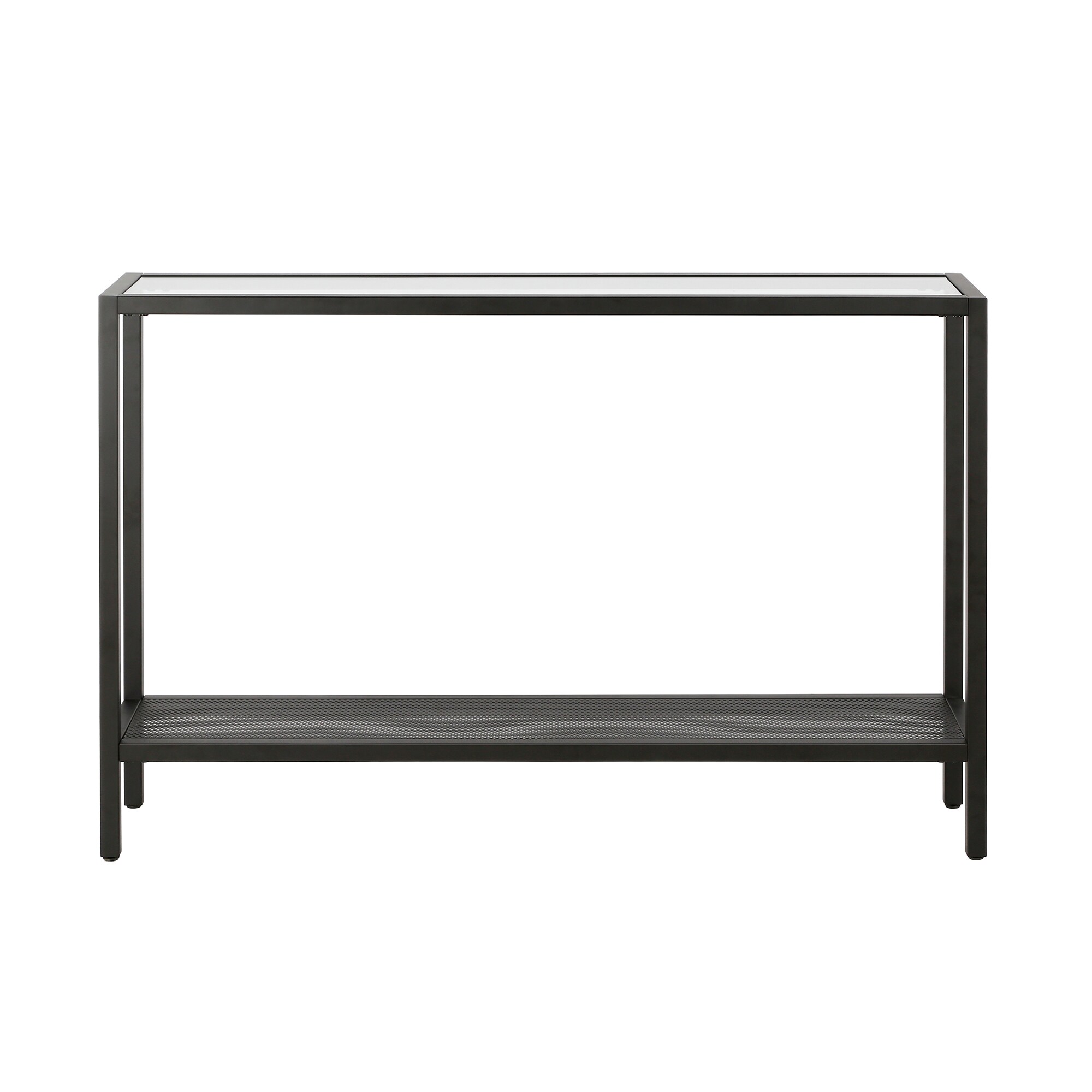 Evelyn&Zoe 46" Blackened Bronze Metal & Glass Console Table with Storage