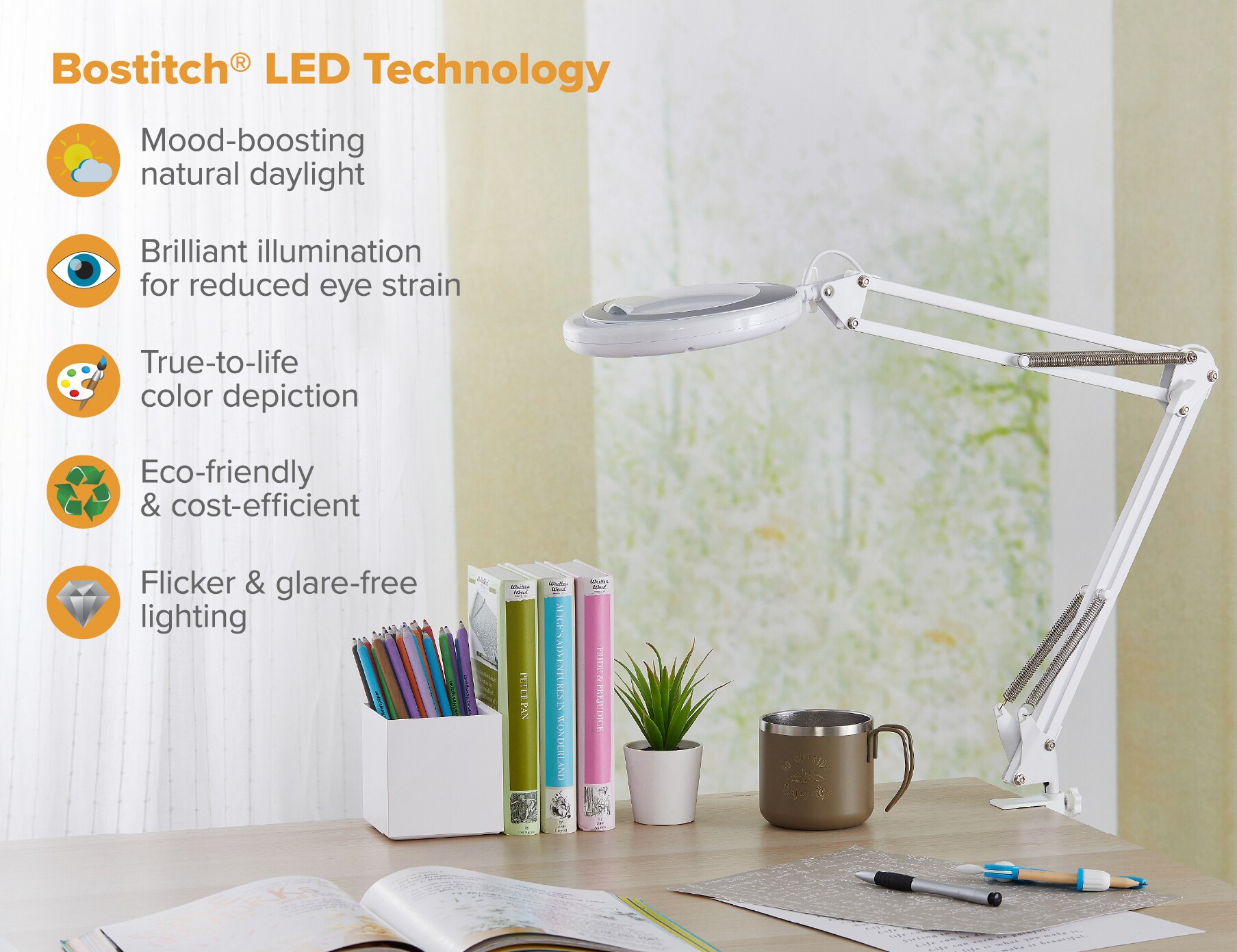 Bostitch 10-in Adjustable Magnifying White Desk Lamp with Plastic
