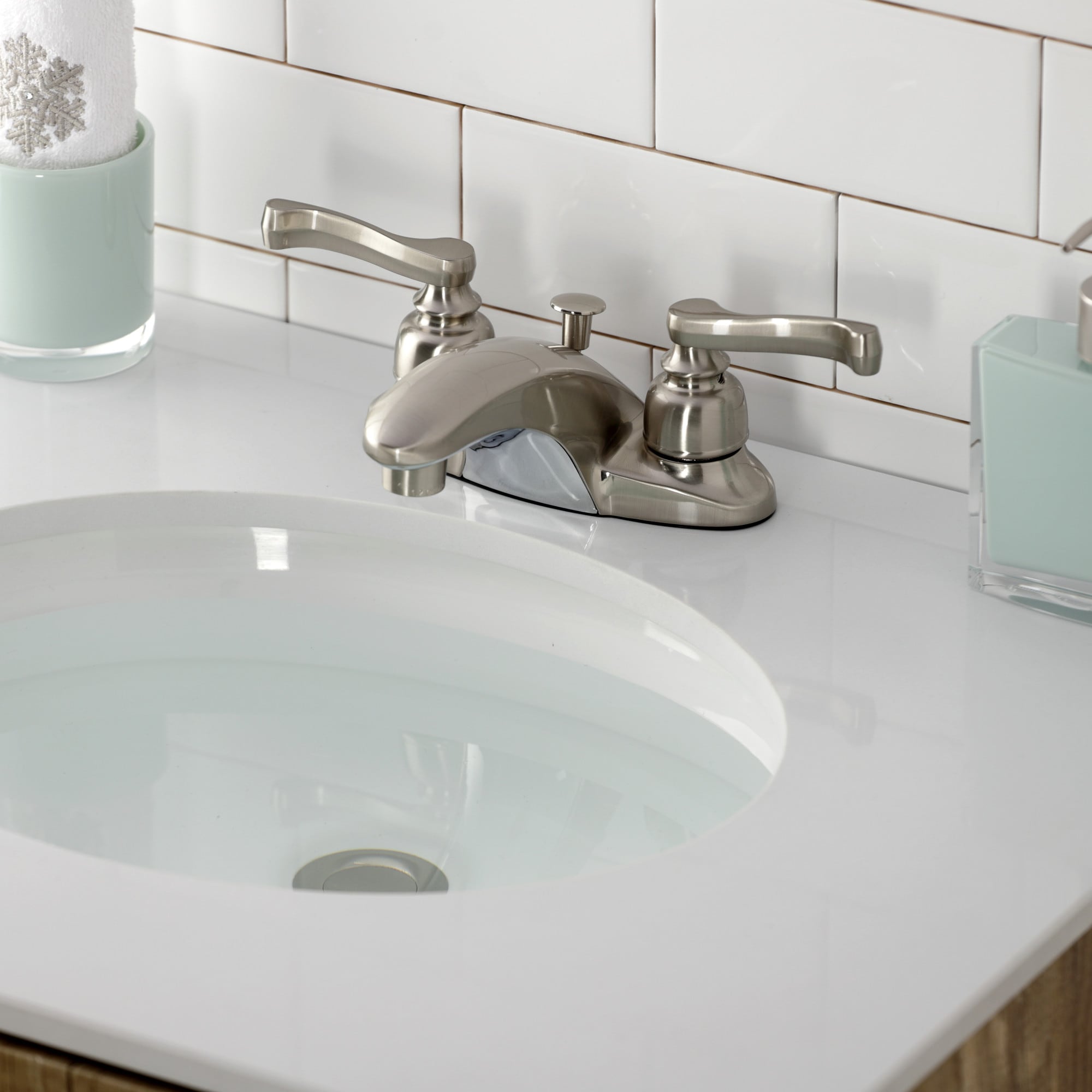 Elements of Design EB8628FL Royale Satin nickel 4-in centerset 2-handle Low-arc Residential Handle Bathroom Sink Faucet with Drain