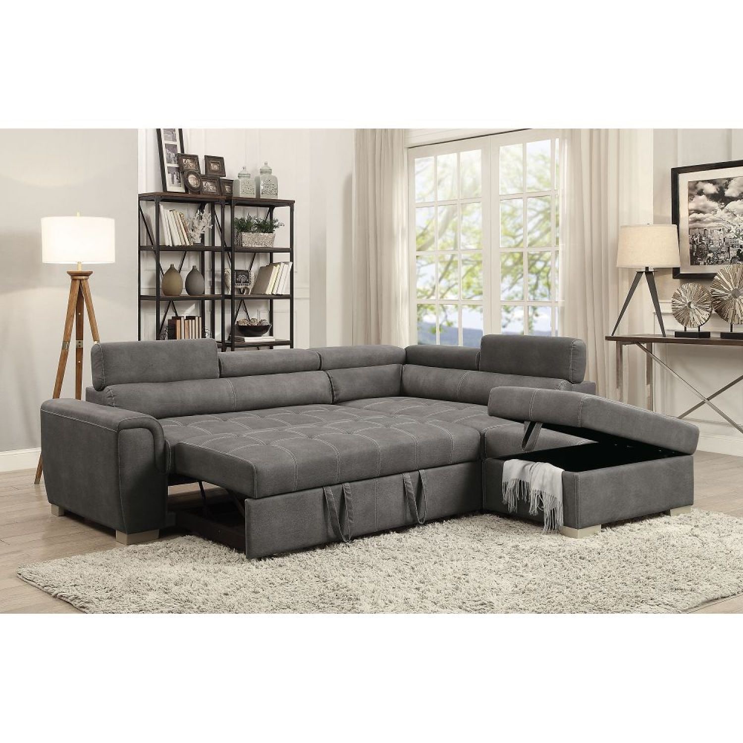 JASMODER 50275 61-in Modern Gray Polyester/Blend Sofa