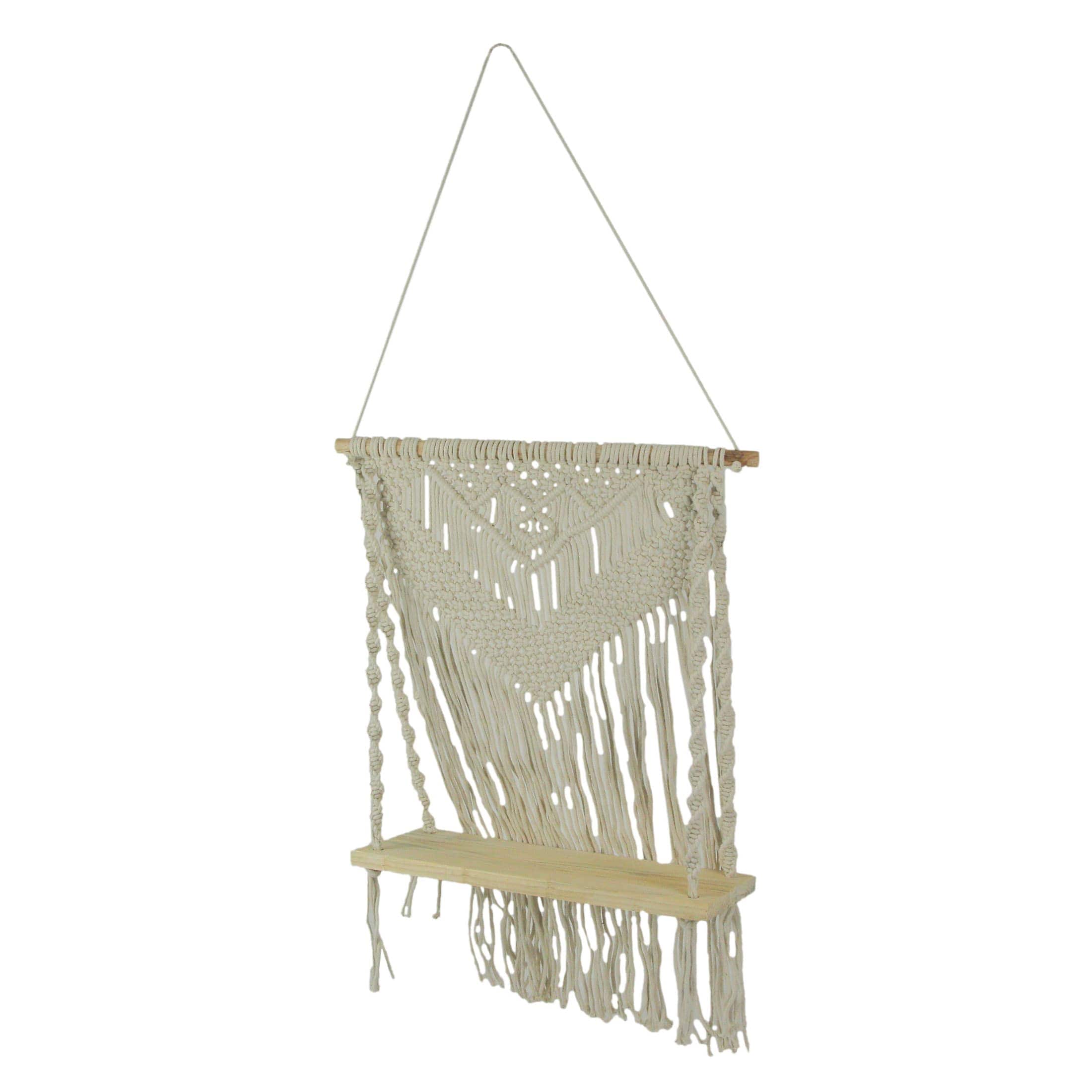 Things2Die4 PDH-PDMO-046 Boho Style Hand Tied Macrame Wall Hanging With Wooden Shelf