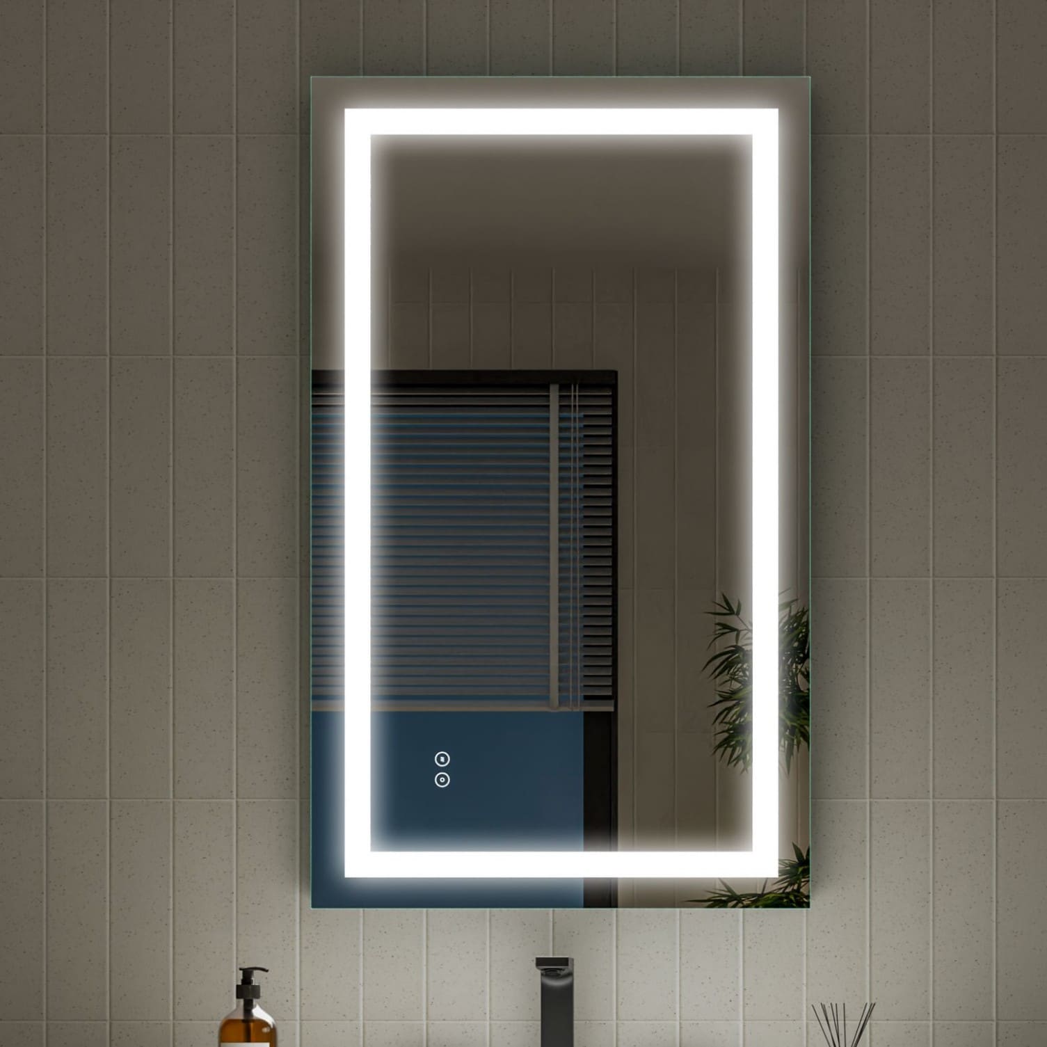 LIVIZA 24-in W x 40-in H Rectangle Anodized Aluminum Polished Frameless Lighted Vanity Mirror